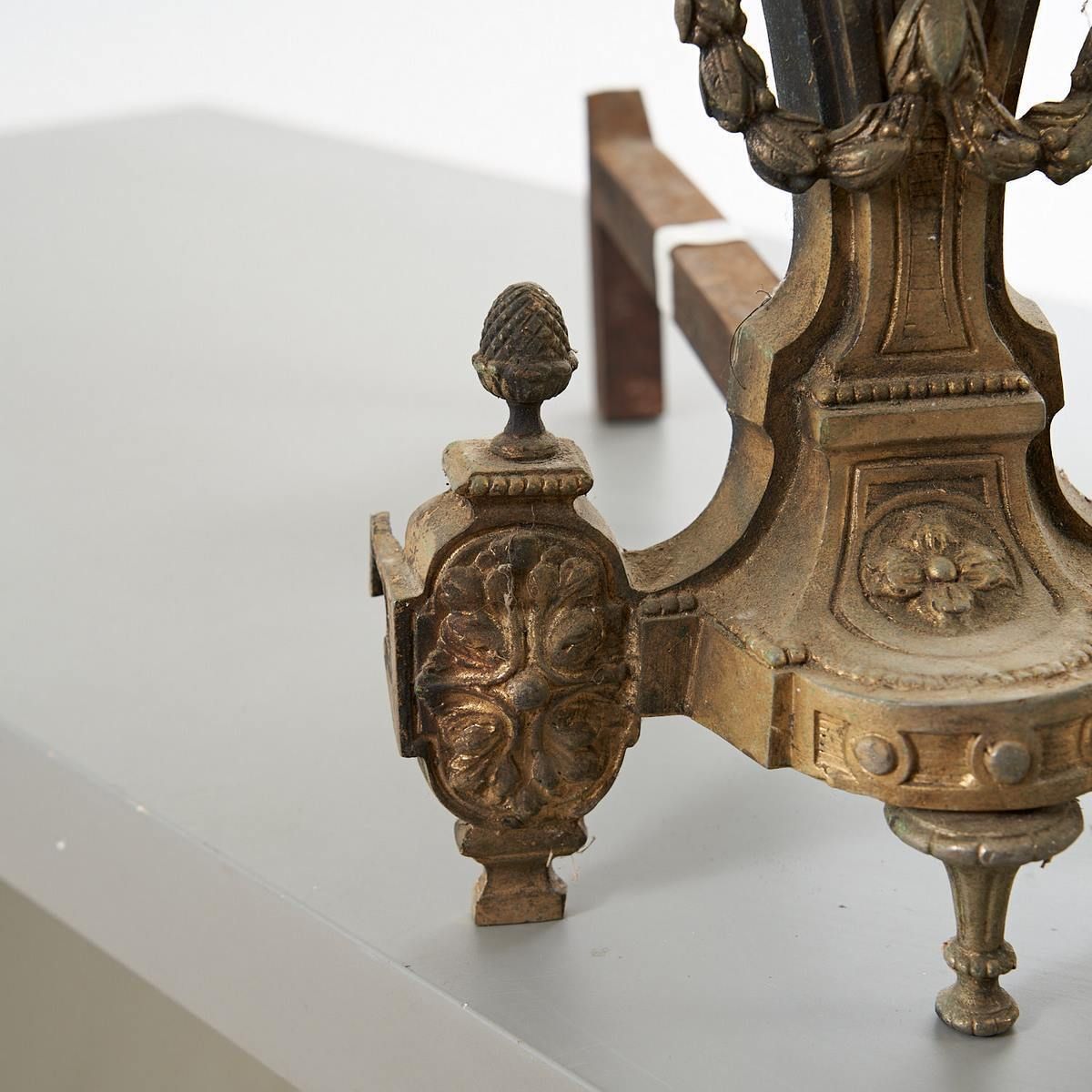 Pair Of Neoclassical Andirons In Gilded Metal photo Home Fixtures