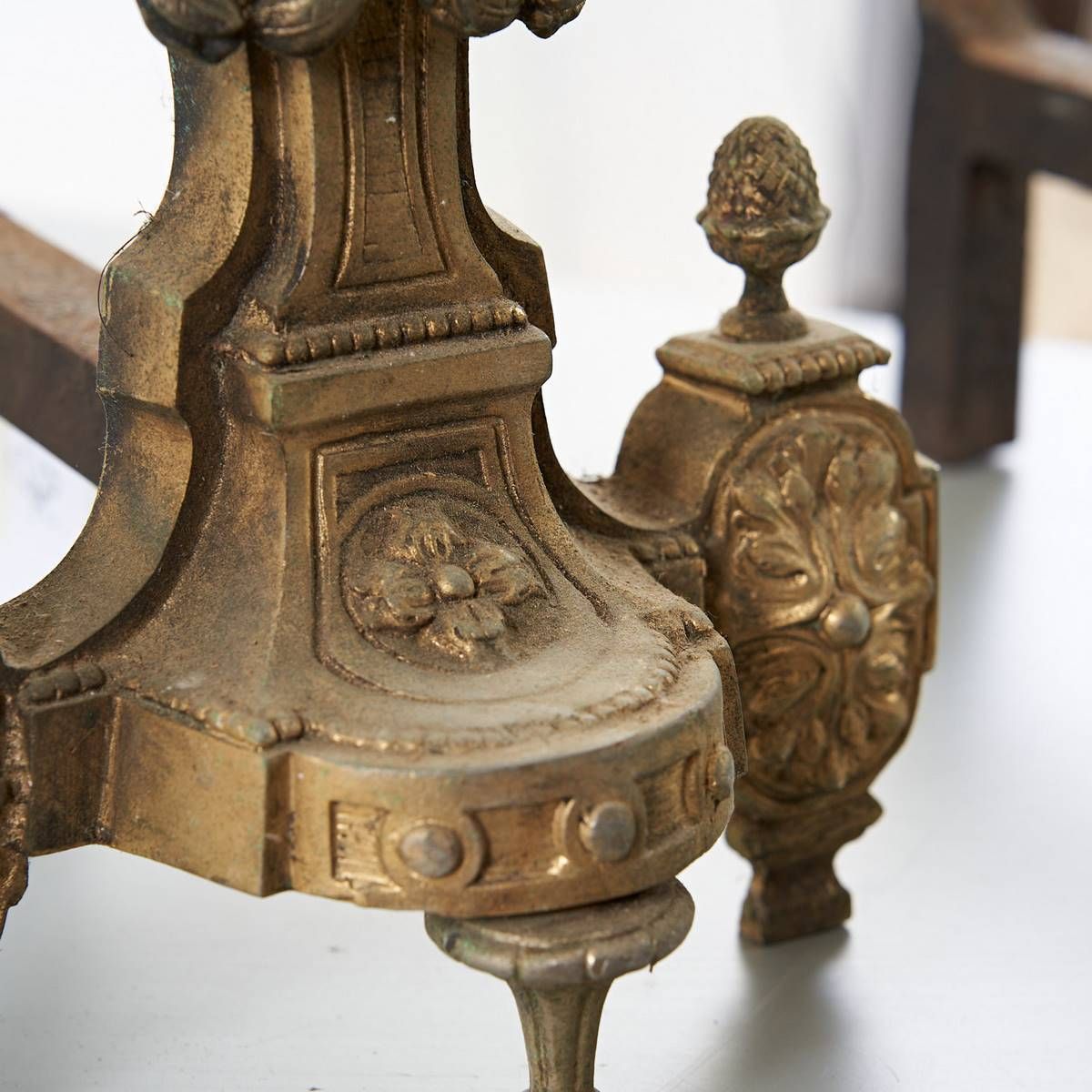 Pair Of Neoclassical Andirons In Gilded Metal photo 4814.0