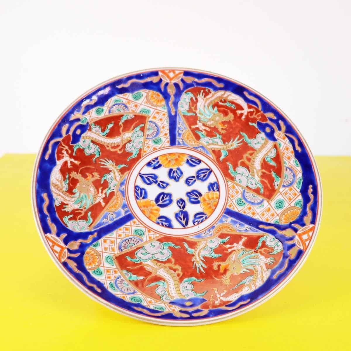 Early 1900s Japanese Imari Ornamental Plate With Golden Dragons