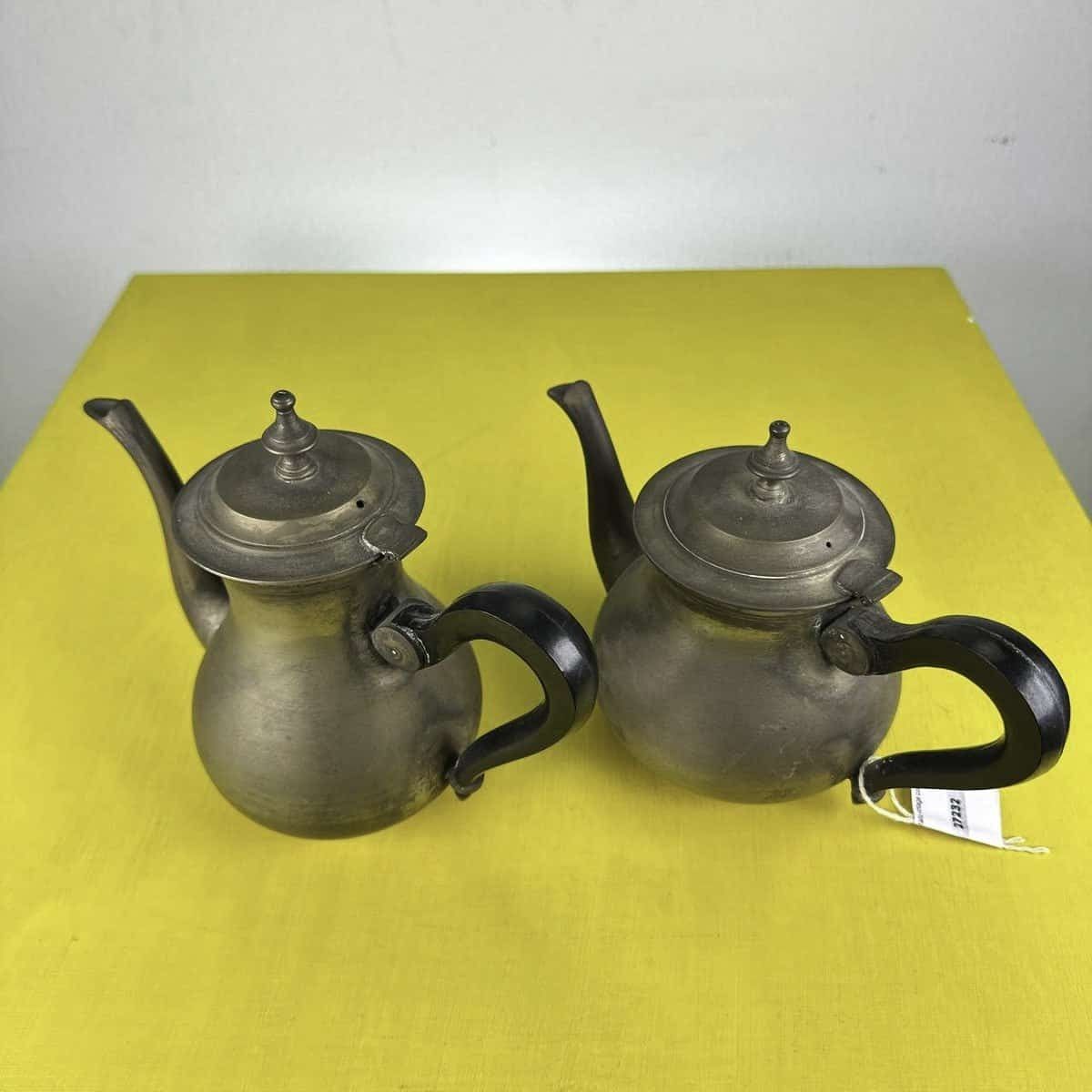 Pair Of Vintage Metal Teapots With Wooden Handles photo Home Decor