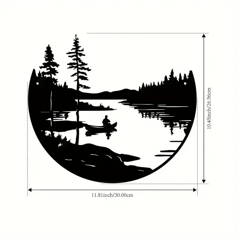 Round Metal Wall Art With Mountain And Lake Sculpture photo vinterior