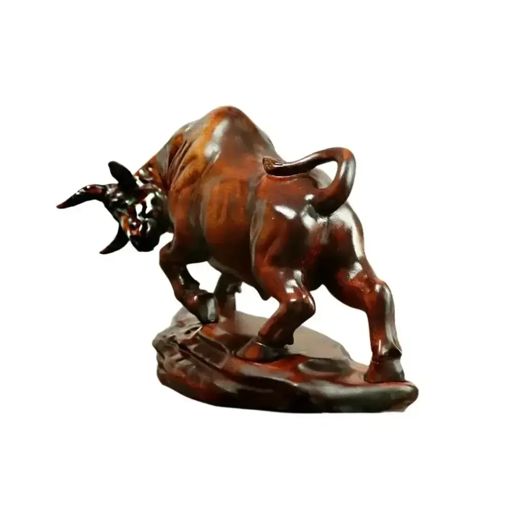Charging Bull Figurine Boxwood Decorative Hand Carved Art photo 153.0