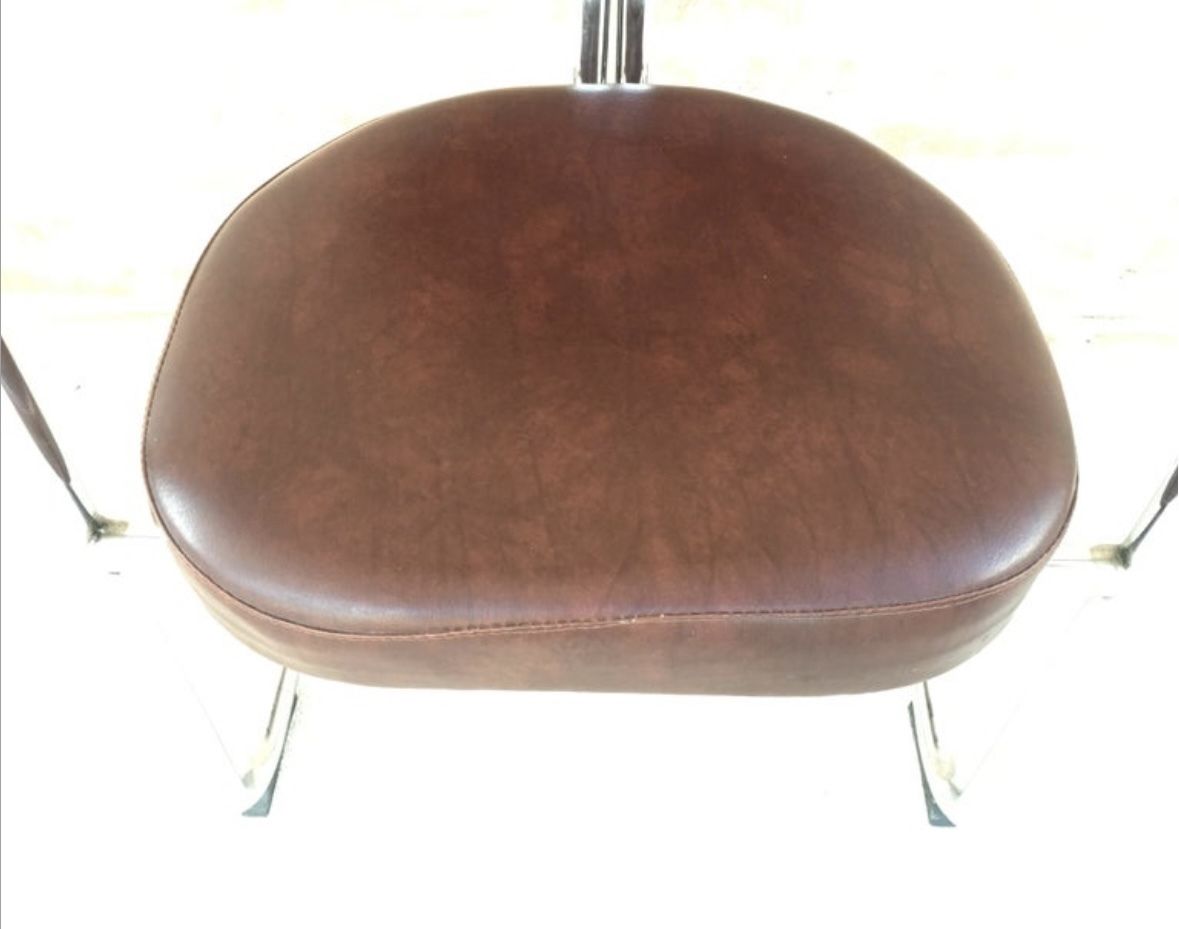 Italian Armchairs In Brown Leather And Chrome, 1980s, Set Of 5 photo for sale