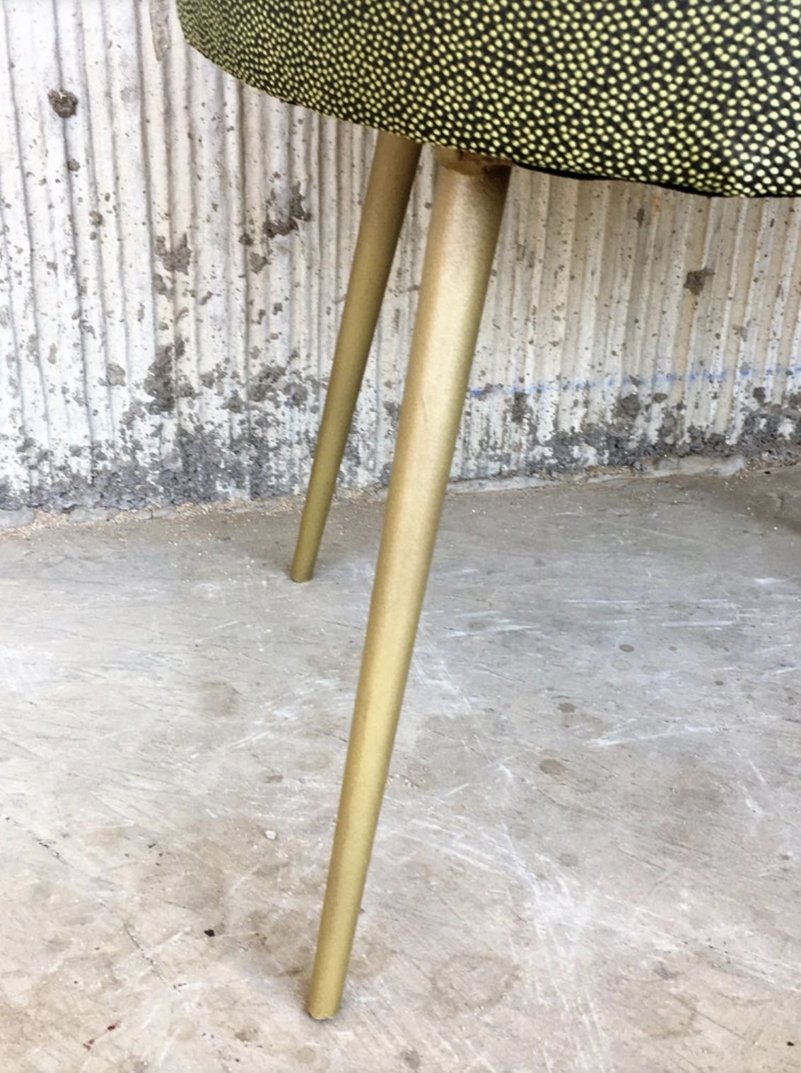 Mid Century Round Stools With Backrest In Green And Gold, 1950s, Set Of 2 photo vinterior