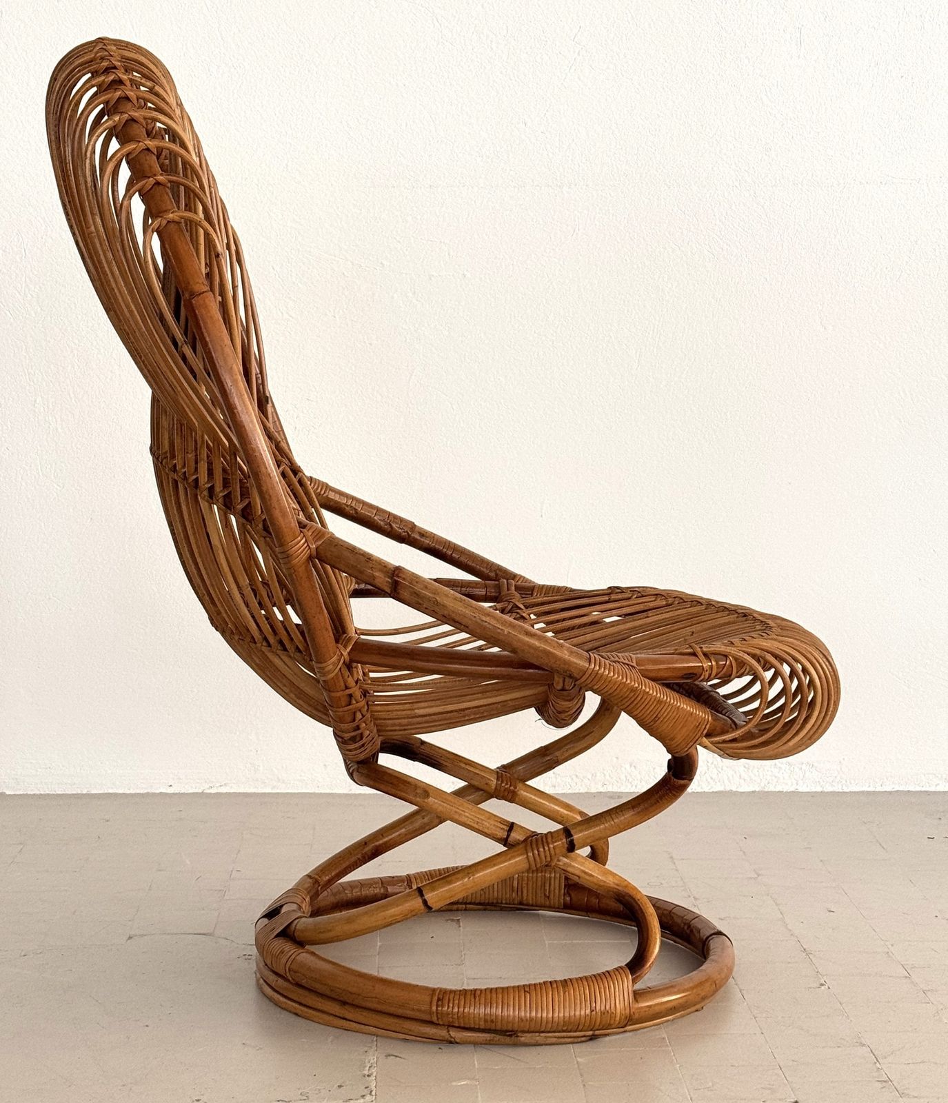 Tito Agnoli Organic Bamboo Wicker Easy Chair For Bonacina,  1960s photo buy
