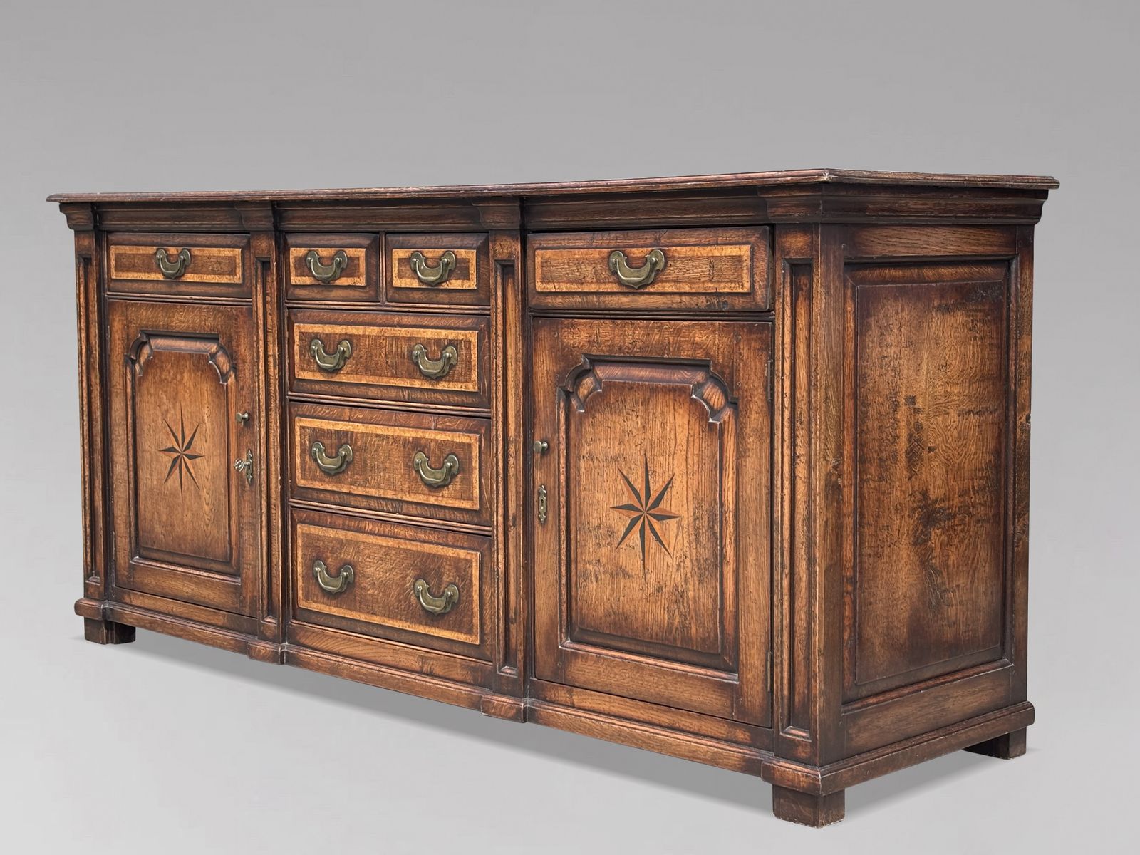 Early 19th Century Georgian Oak & Burr Elm Inlay Dresser Base photo furniture