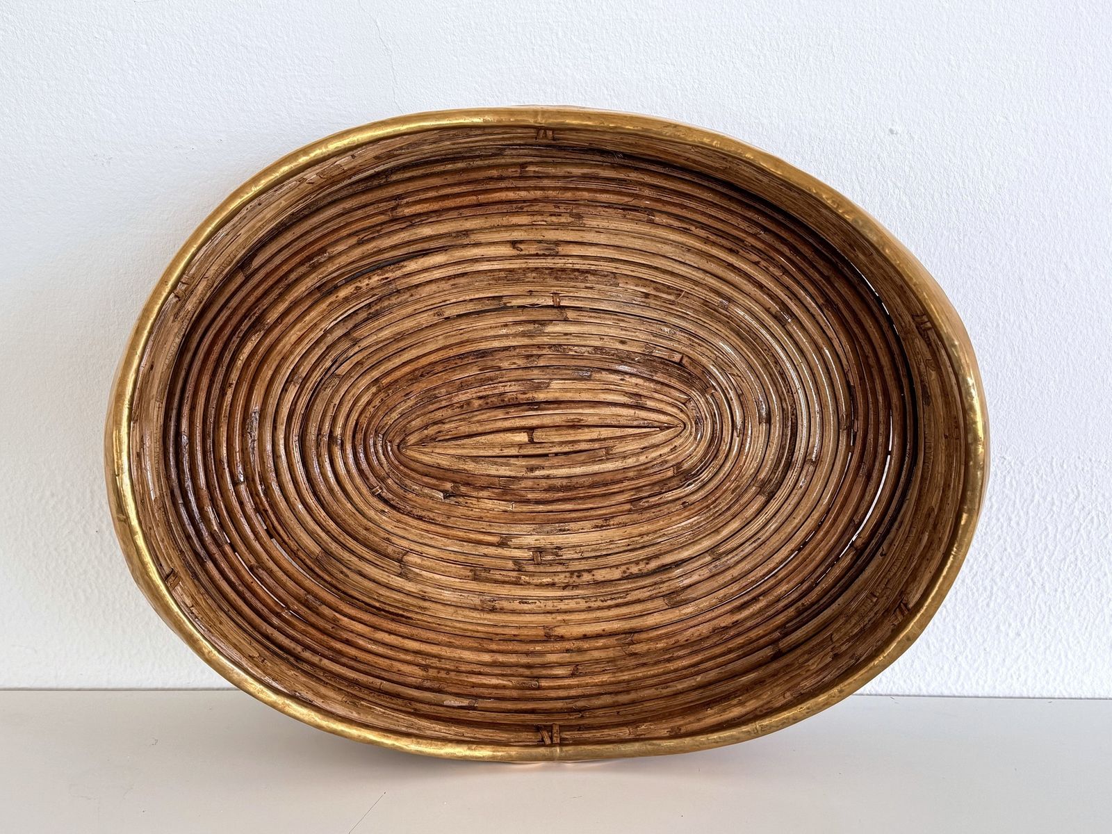 Italian Mid Century Bamboo And Brass Bohemian Organic Serving Tray, 1970s photo for sale