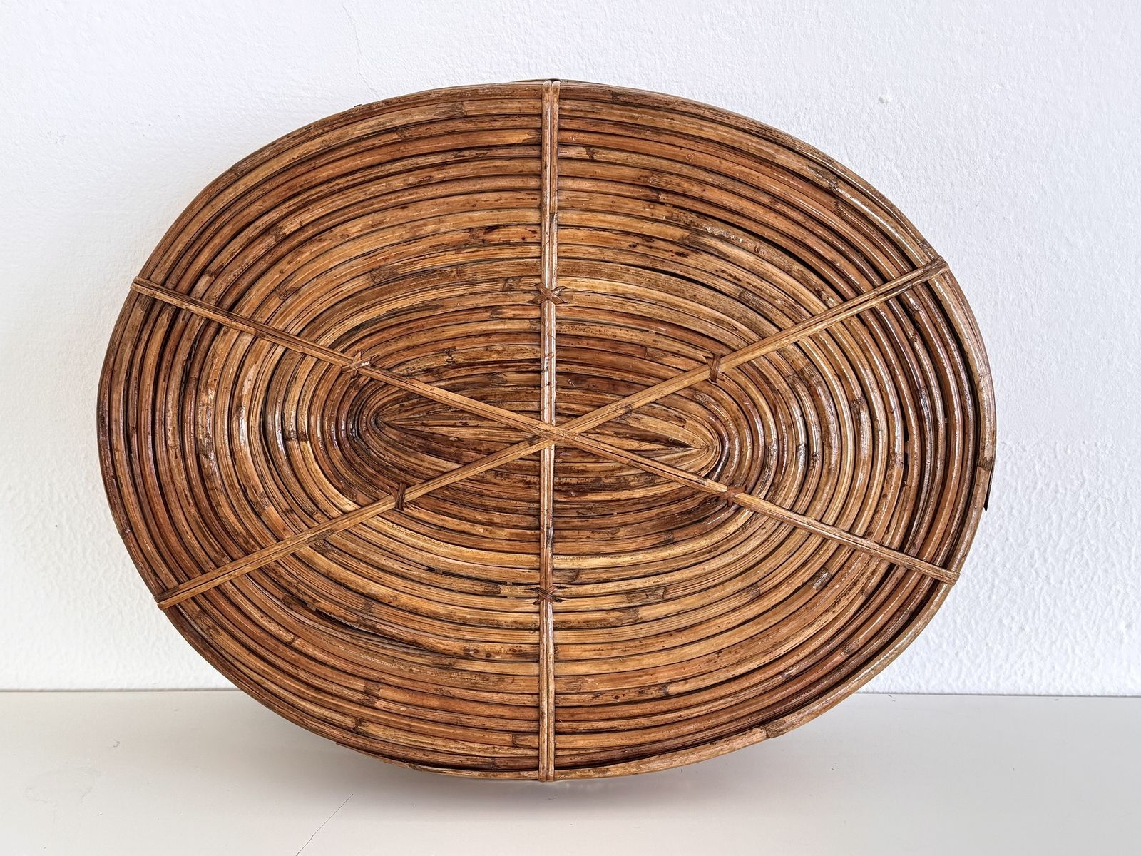 photo for sale Italian Mid Century Bamboo And Brass Bohemian Organic Serving Tray, 1970s