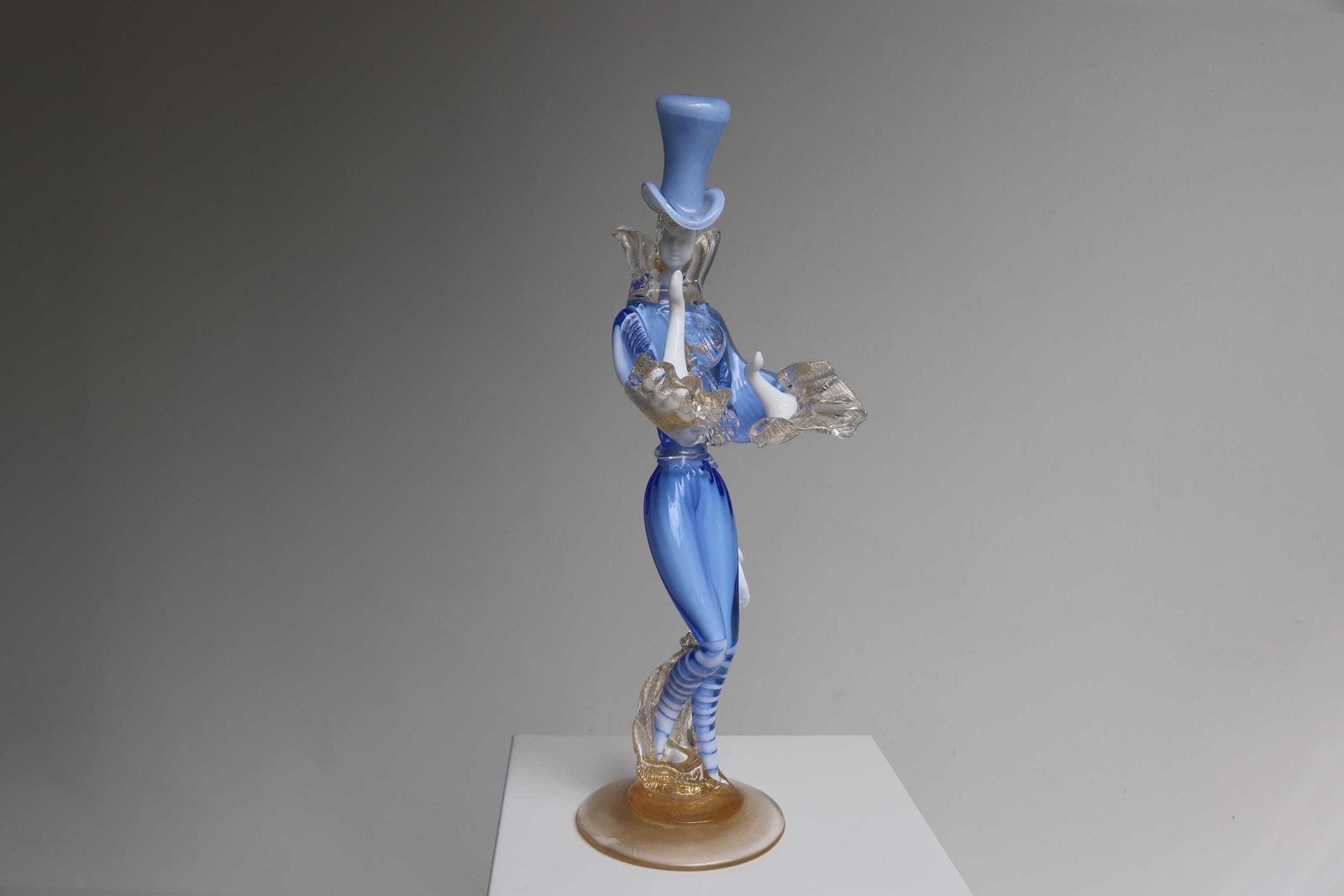 Murano Glas Dansende Heer Blauw Goud Avonturien – Franco Toffolo Stijl – Venetiaans Kunstfiguur