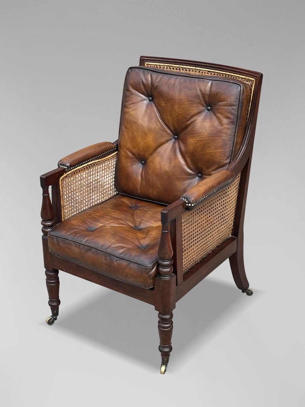 Early 19th Century George IV Period Mahogany Caned Library Bergère photo for sale