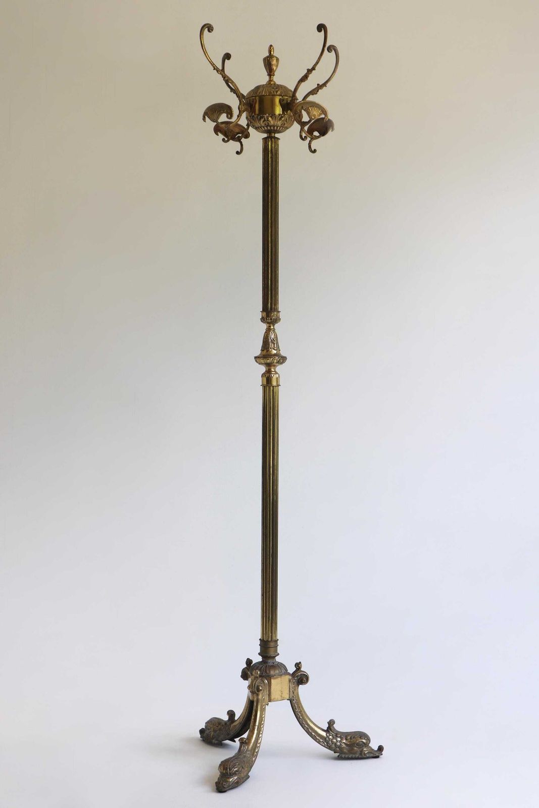 Brass Antique Style Free Standing Coat Hat Rack Hollywood Regency Italian Vintage Golden Hall Tree Floor Stand Clothes Rack Entryway 1960s photo furniture