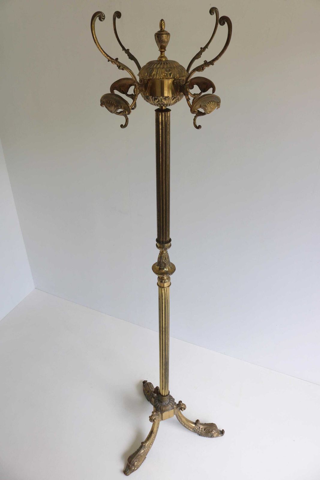 photo for sale Brass Antique Style Free Standing Coat Hat Rack Hollywood Regency Italian Vintage Golden Hall Tree Floor Stand Clothes Rack Entryway 1960s