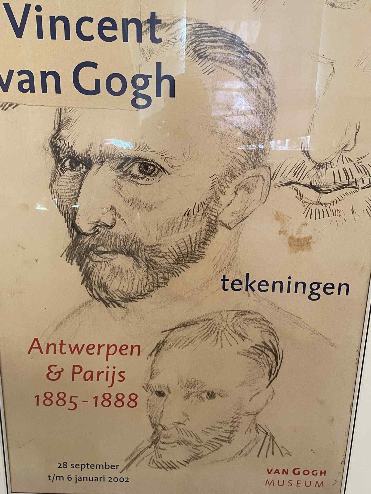 Rare 2002 Dutch Vincent Van Gogh Self Portrait Sketch Museum Exhibition Poster. photo vintage