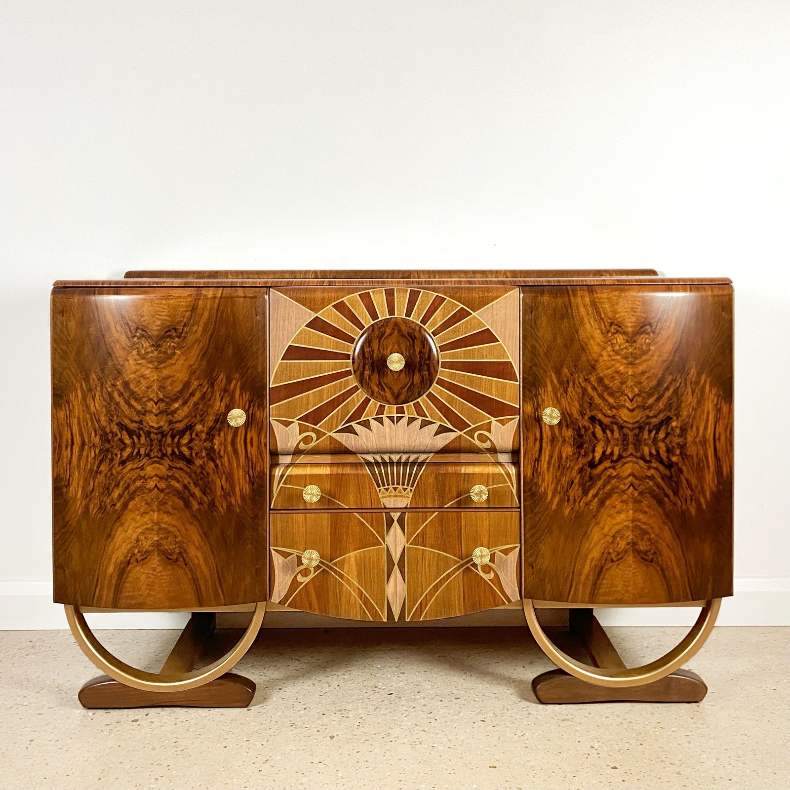 4995.0 Art Deco Beautility Cocktail Cabinet With Gold Lotus Flower Marquetry Style Design photo