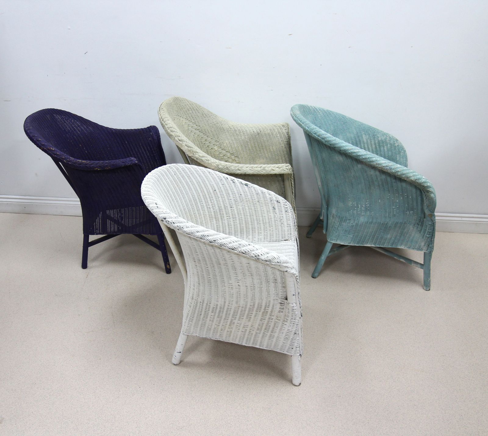 Set Of 1 Lloyd Loom Lusty Chair And 3 Other Lloyd Loom Style Chairs   4 In All photo for sale