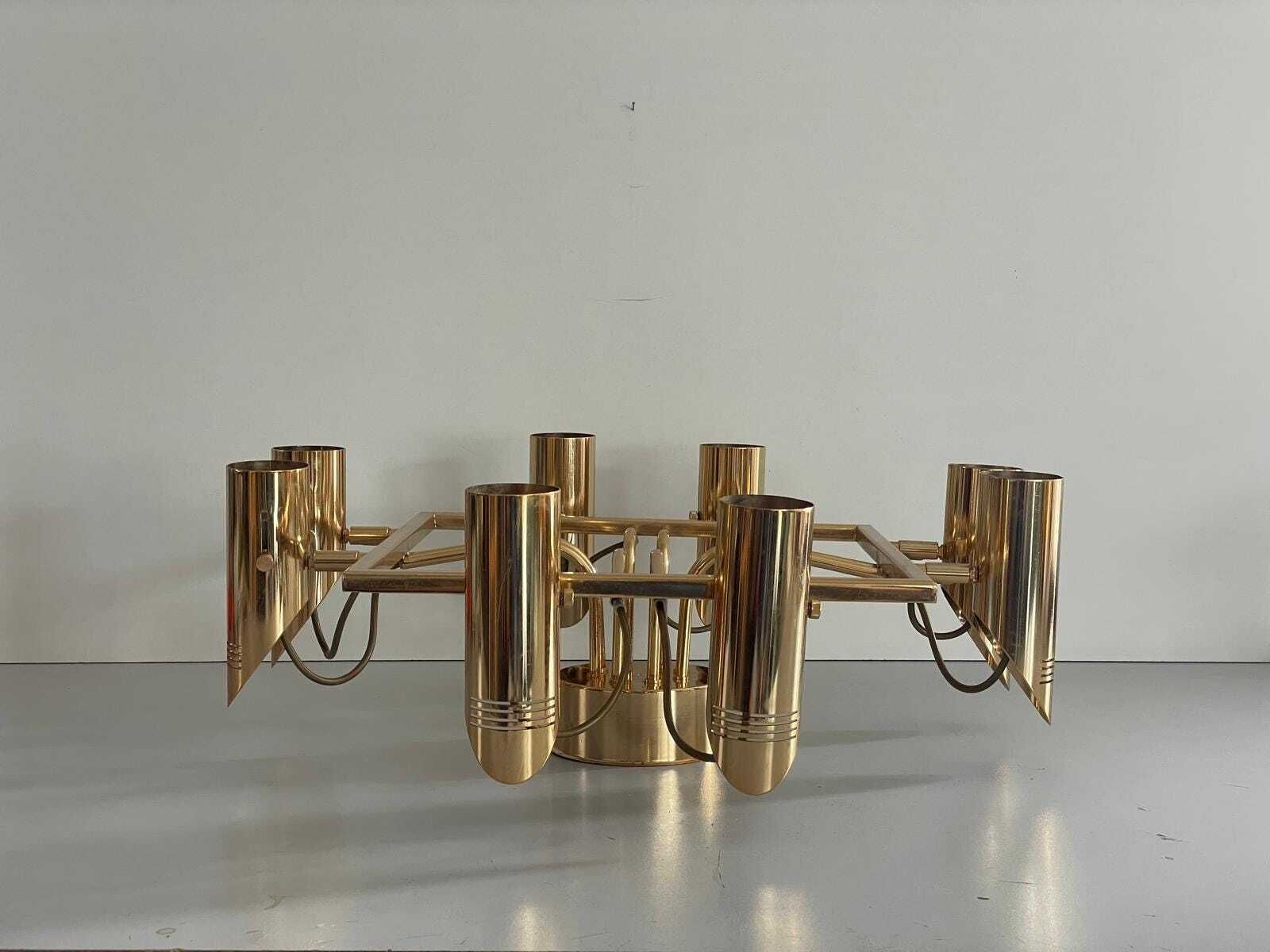 8 Armed Sputnik Flush Mount Chandelier In Brass, 1970s, Italy photo vinterior