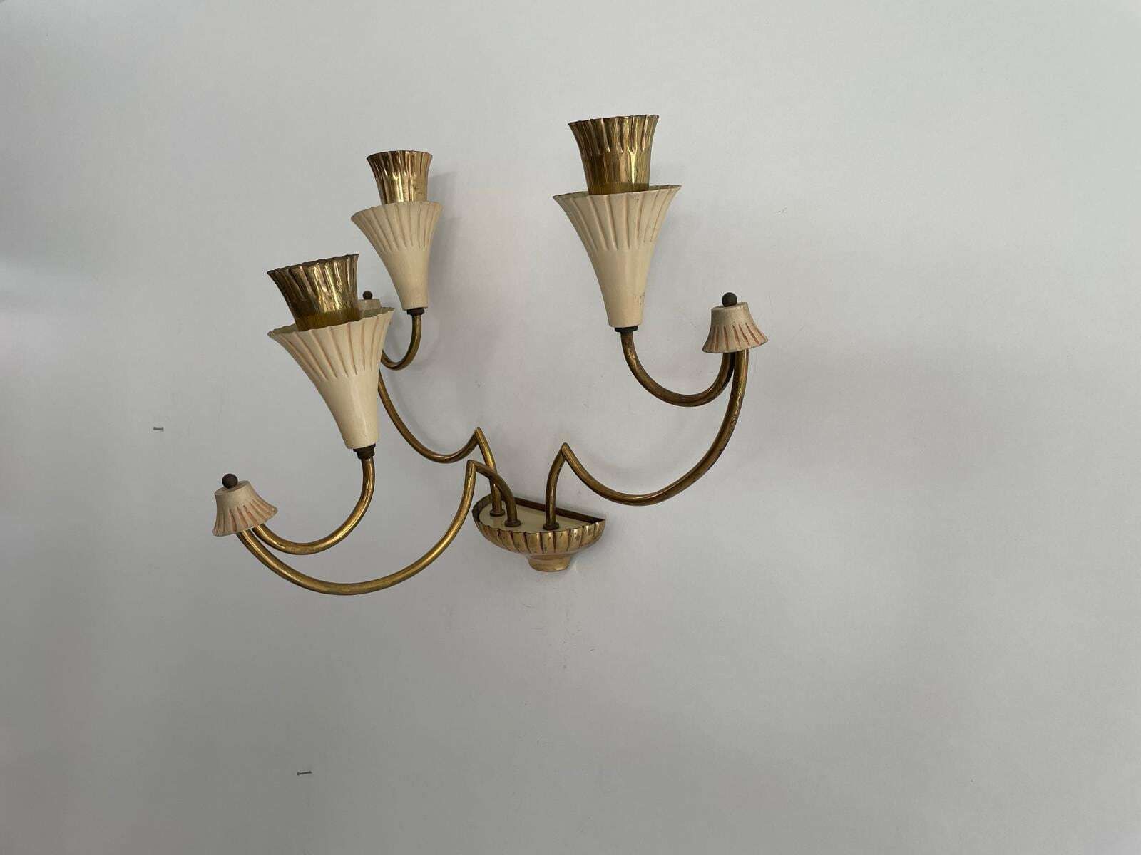 Mid Century Italian Design 3 Armed Pair Of Sputnik Sconces, 1950s, Italy photo vintage