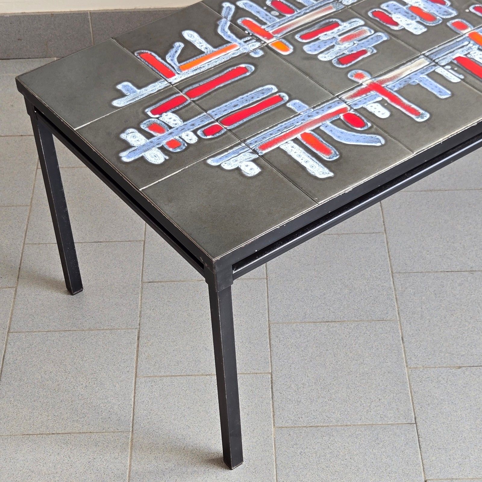 Vintage 1960s Ceramic & Metal Black Lacquer Coffee Table 60s Retro 60s photo for sale