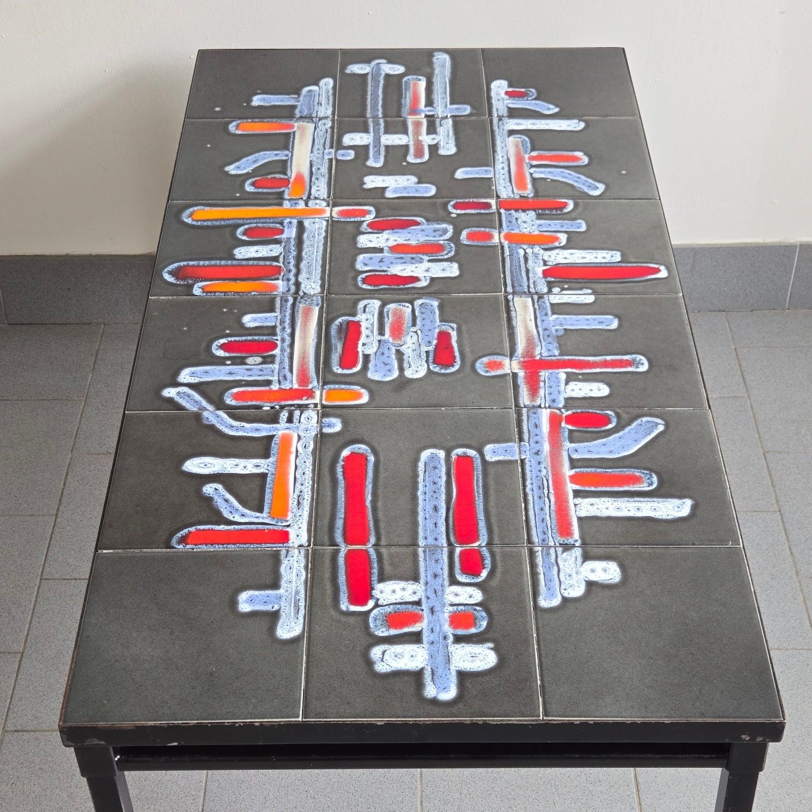 Vintage 1960s Ceramic & Metal Black Lacquer Coffee Table 60s Retro 60s photo 363.0