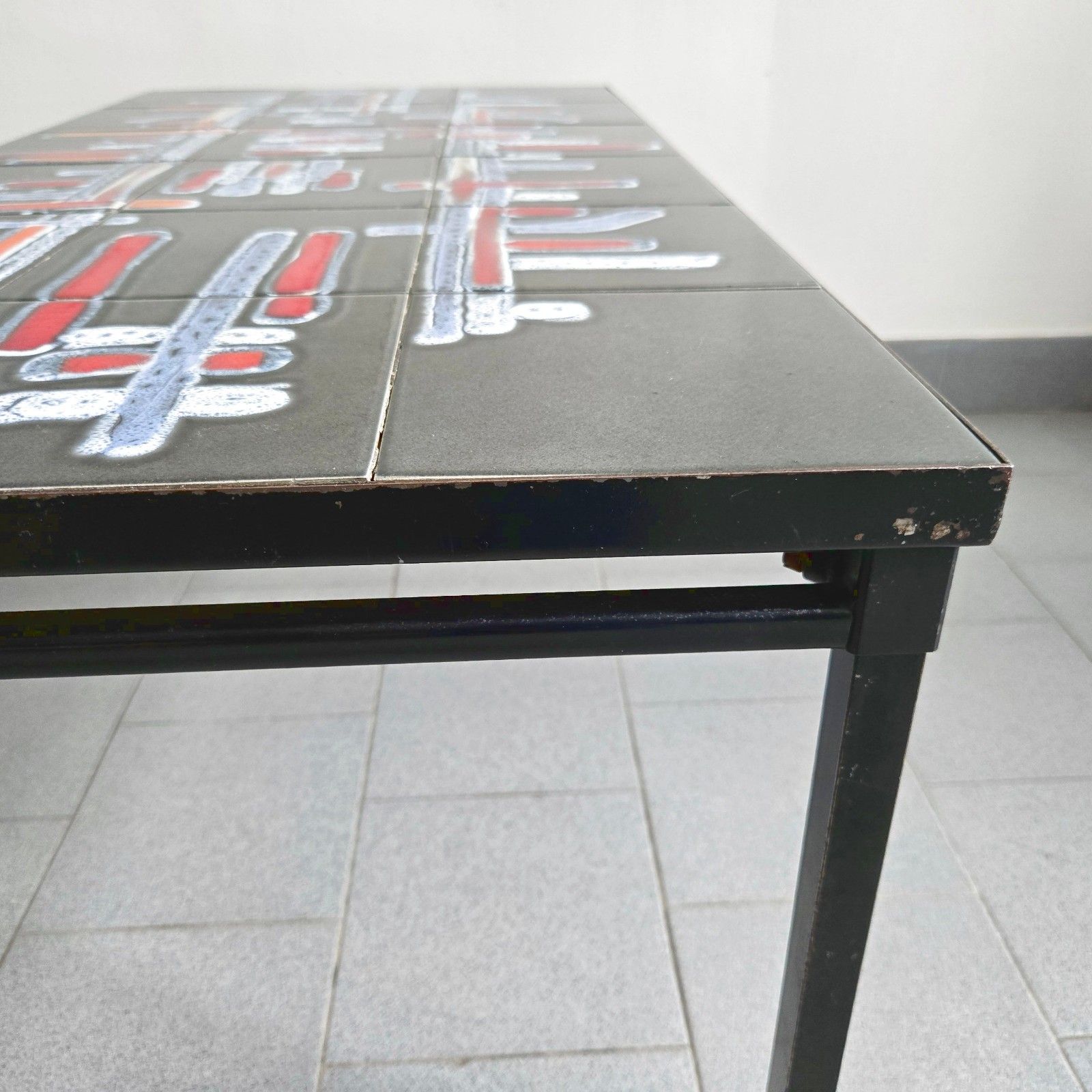 photo buy Vintage 1960s Ceramic & Metal Black Lacquer Coffee Table 60s Retro 60s