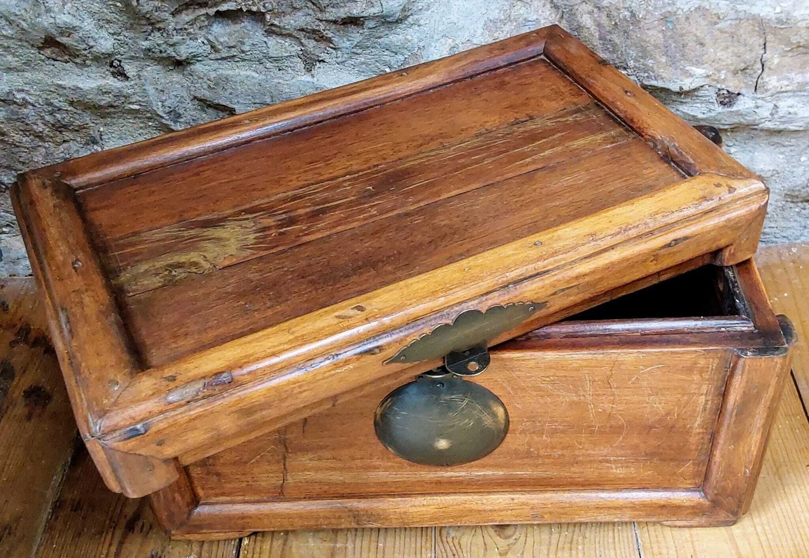 Diminutive Vintage Asian Inspired Wooden Storage Chest photo 118.0