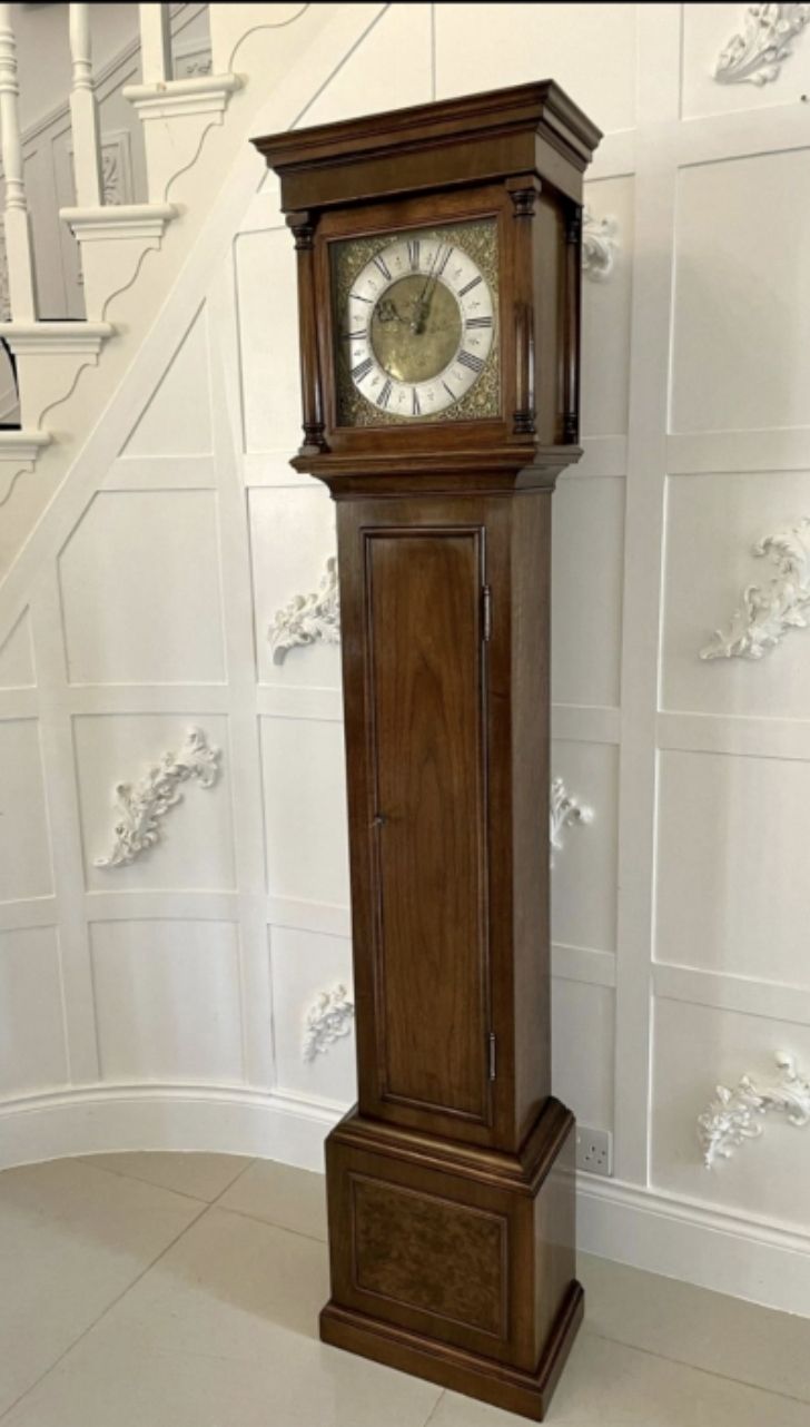 Antique Brass Face Quality Walnut Long Case Clock By George Rice Of Rudgely photo furniture