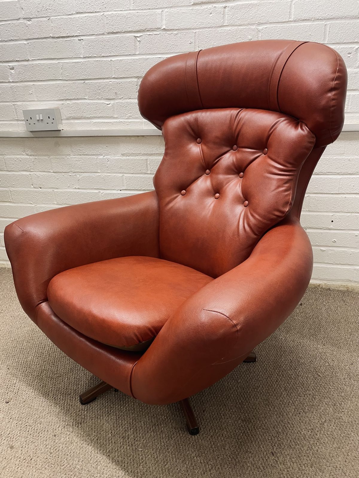 Vintage Original Swedish Maker Slatte Gungan Mind Century Rocking And Swivel Chair In Original Material (Leatherette) photo furniture