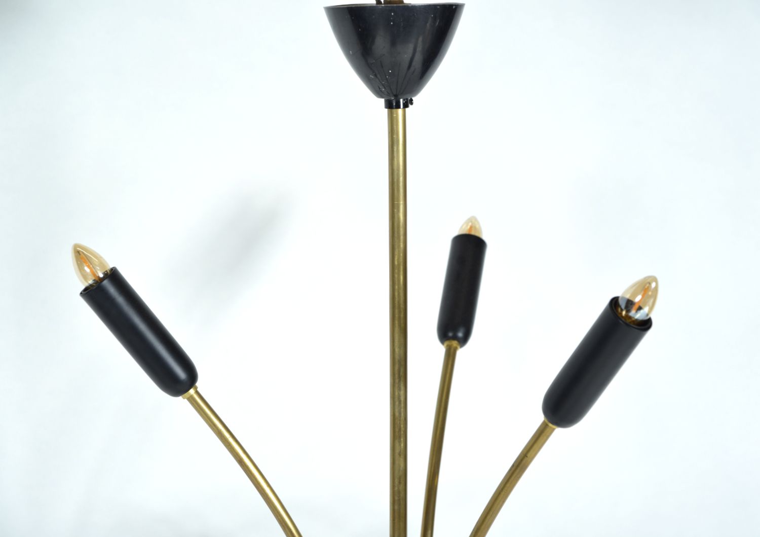 Midcentury Stilnovo 9 Arm Italian Spider Pendant Light Brass Copper Sputnik 1950s photo vintage