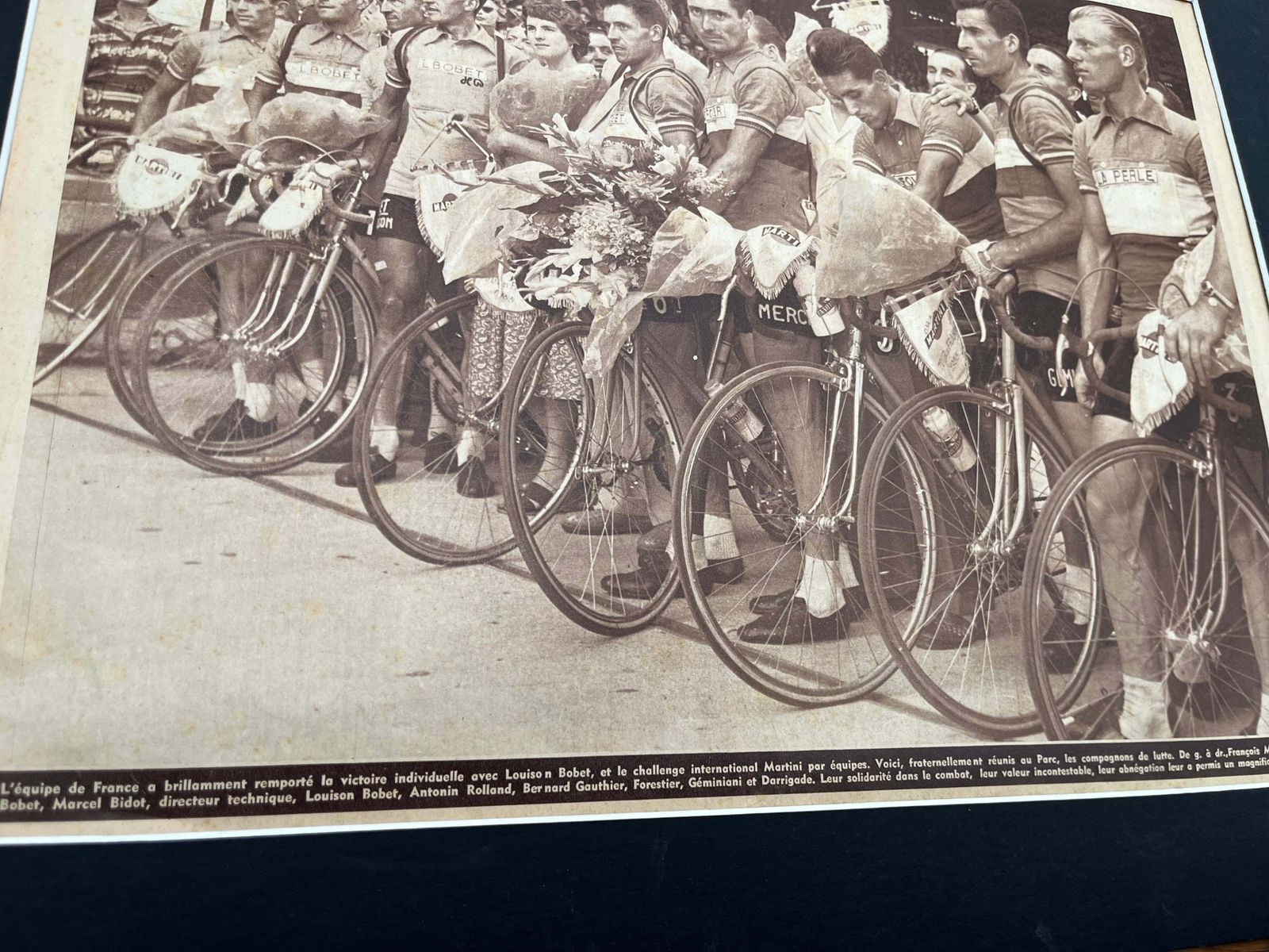 Vintage Cycling Print   Tour De France, French Team Original 1955 photo Art