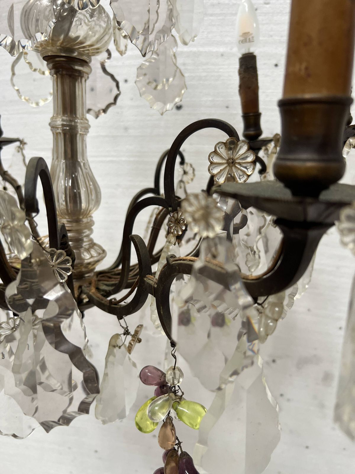 Louis XV Style Chandelier With Pendants And Colored Glass Fruits, 20th Century photo vintage