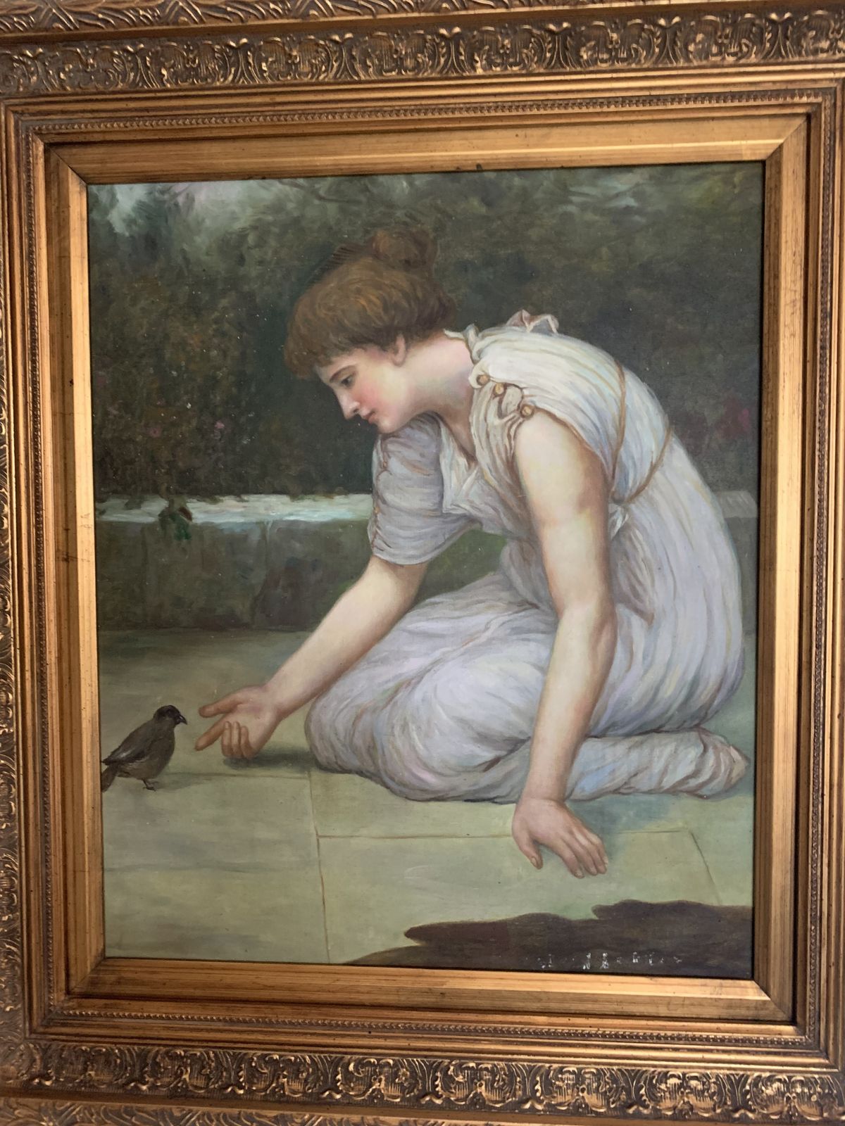 Oil Painting, Girl With Bird, Oil On Canvas