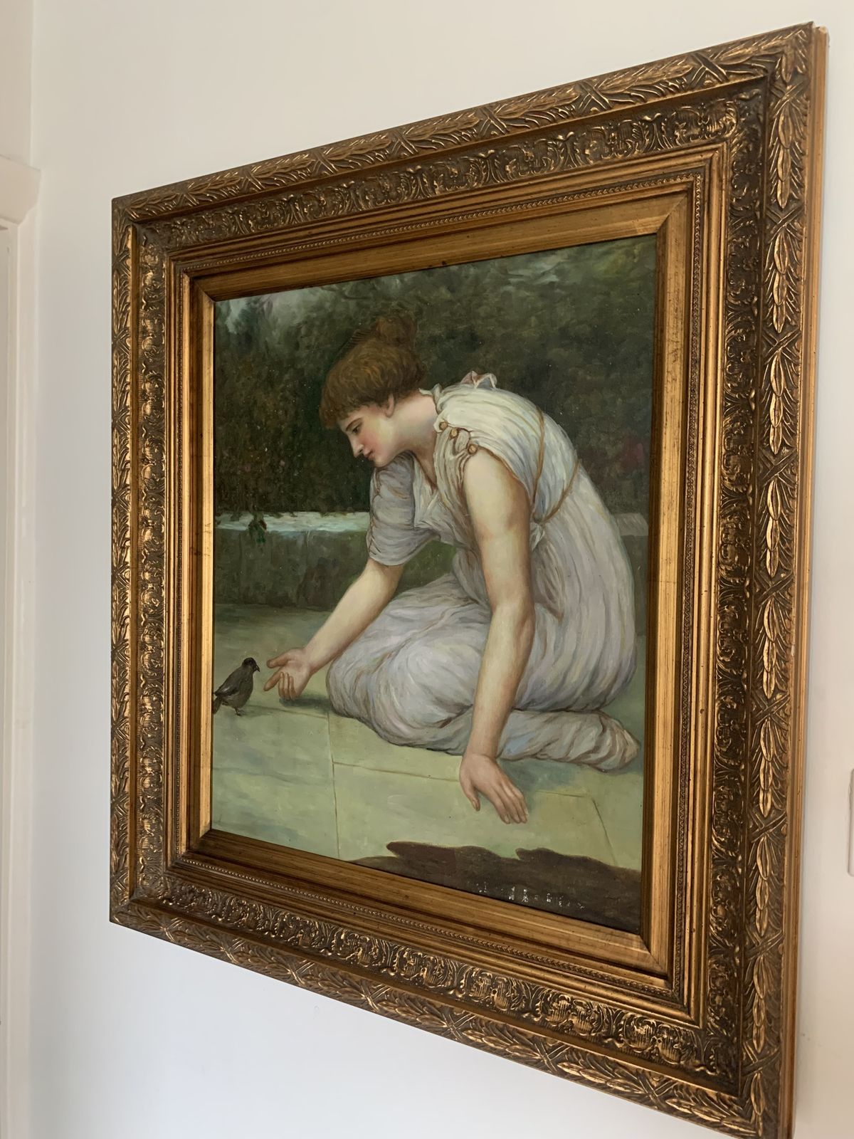photo furniture Oil Painting, Girl With Bird, Oil On Canvas