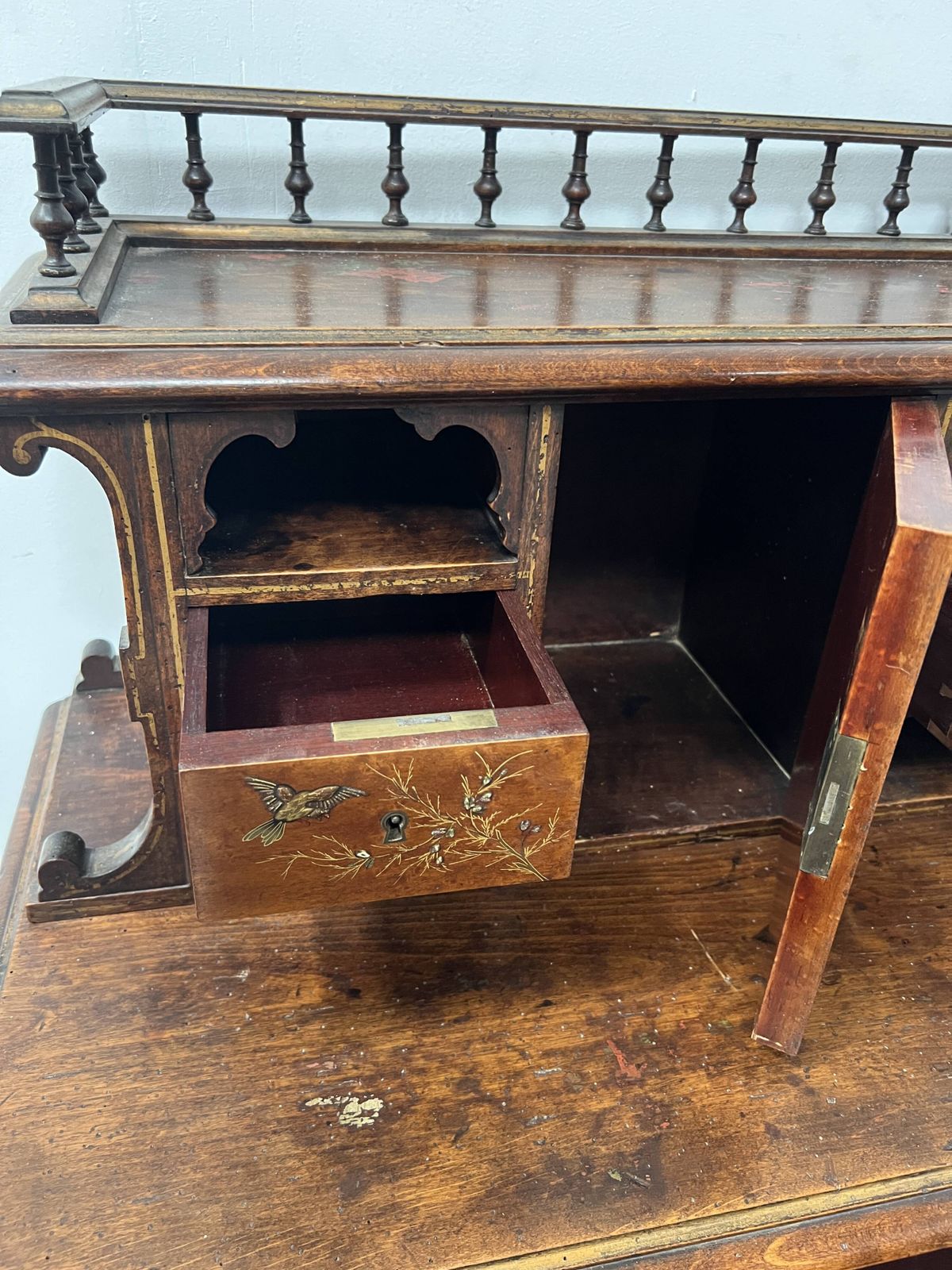 Wooden Stepped Desk Decorated With Pyrography, 19th Centur photo Furniture