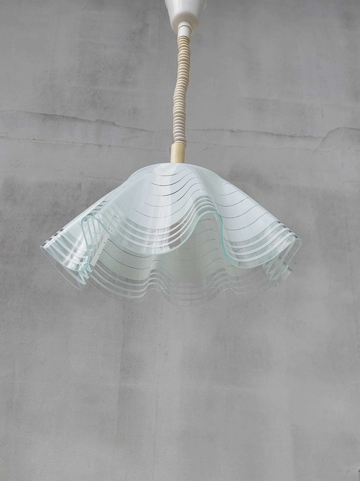 Mid Century Minimalist Folded Glass Pendant Lamp, Folded Glass Hanging Lamp, Mid Century Chandelier, Mid Century Lighting, 1980's photo vinterior