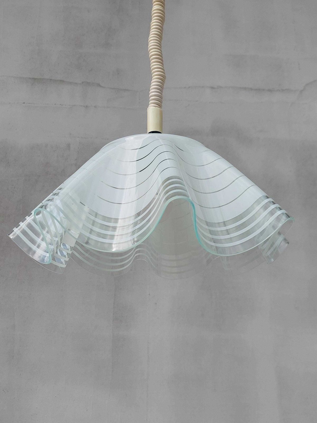 photo for sale Mid Century Minimalist Folded Glass Pendant Lamp, Folded Glass Hanging Lamp, Mid Century Chandelier, Mid Century Lighting, 1980's