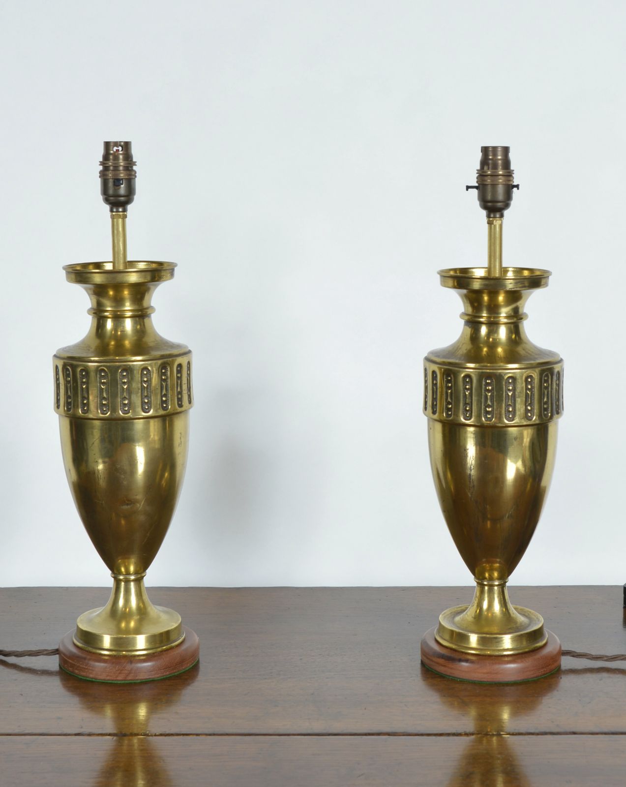Pair Early 20th Century French Art Nouveau Style Brass Urn Table Lamps 1910