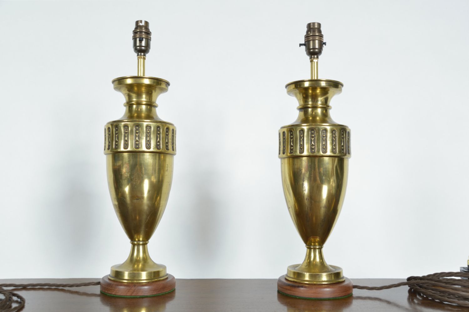 Pair Early 20th Century French Art Nouveau Style Brass Urn Table Lamps 1910 photo 595.0