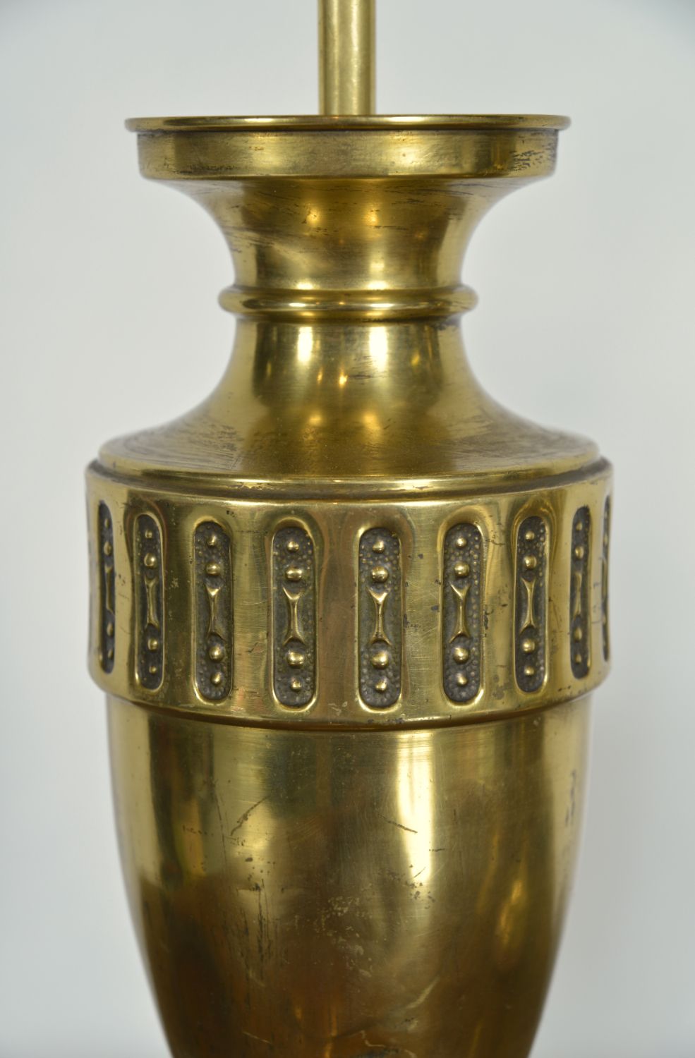 Pair Early 20th Century French Art Nouveau Style Brass Urn Table Lamps 1910 photo vintage