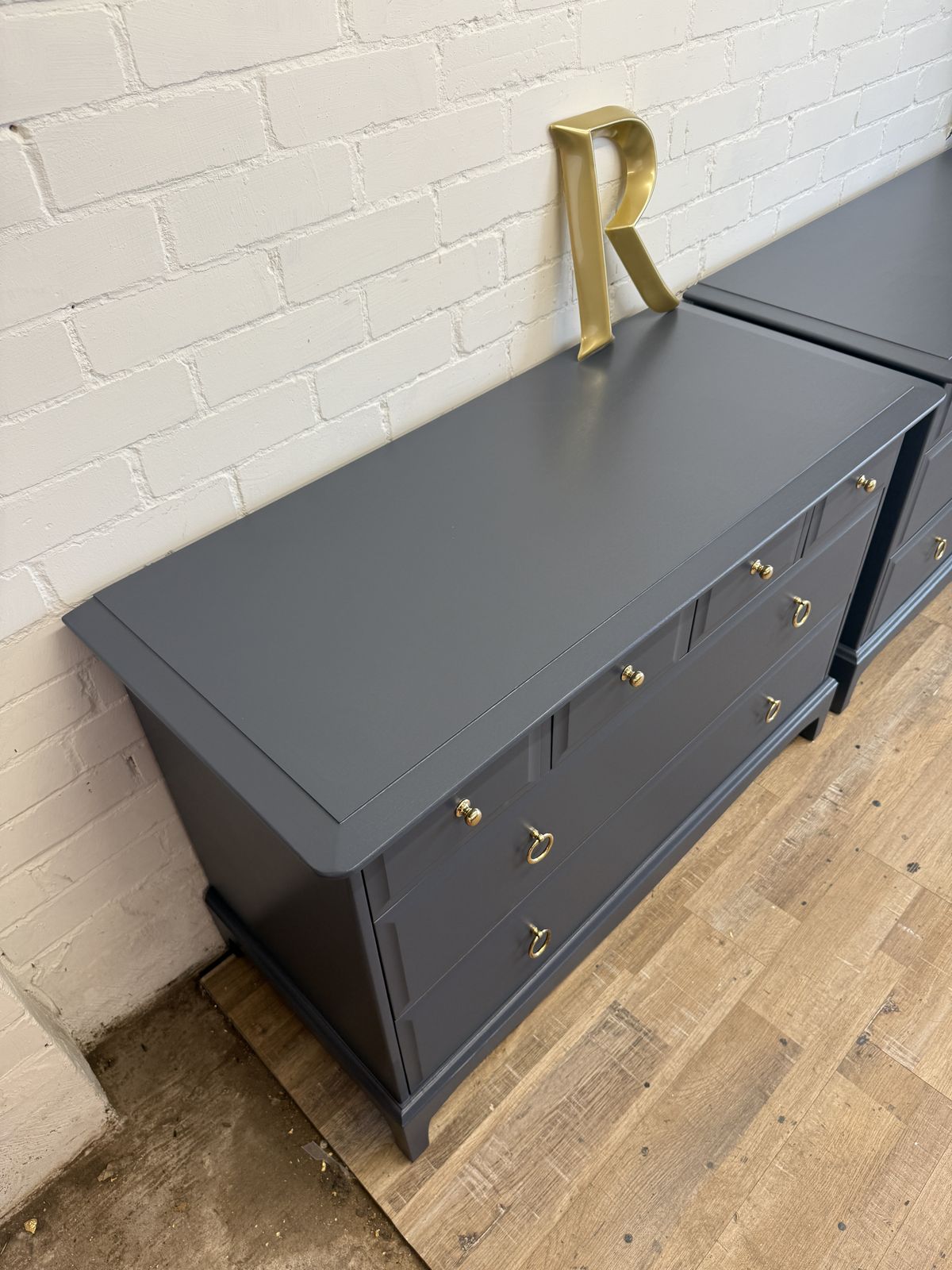Pair Of Stag Minstrel 4 Over 2 Chests – Professionally Painted In Rooster Blue photo vintage