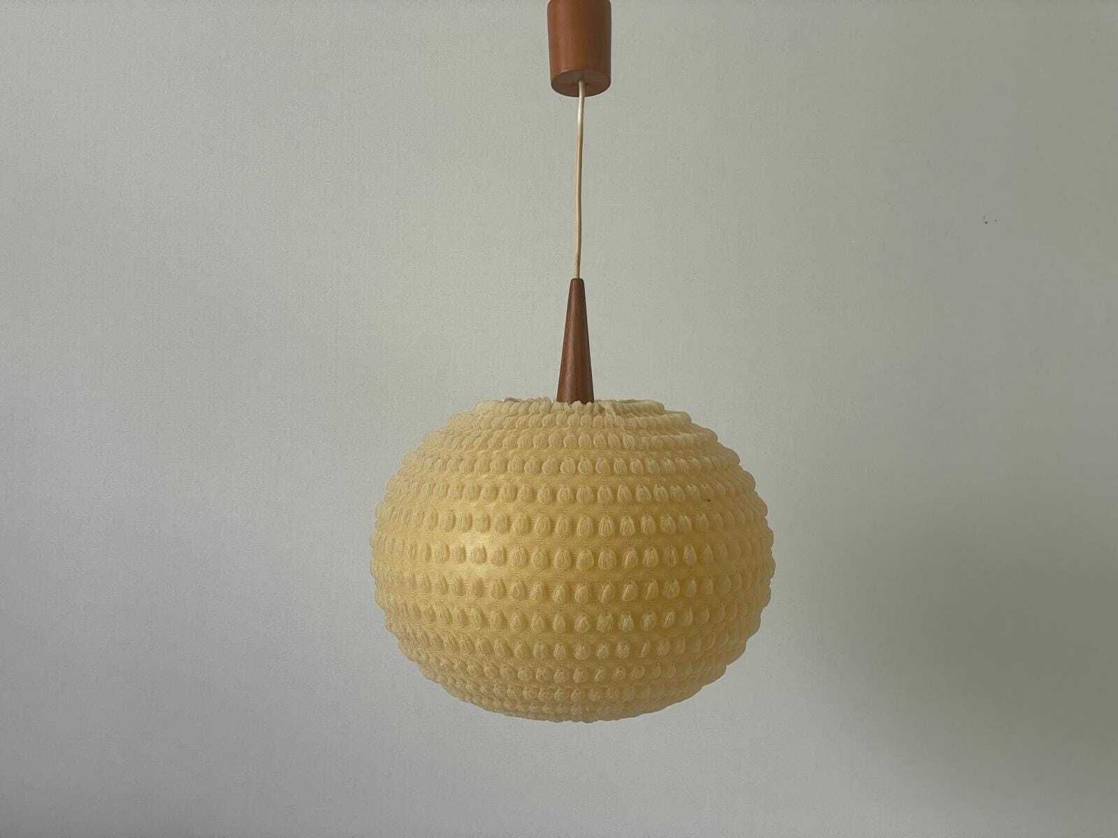 Ball Fabric Shade Ceiling Lamp By Temde With Teak Details, 1960s, Switzerland
