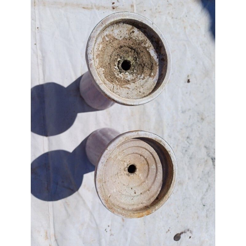 Pair Of Mauve Enameled Cast Iron Art Deco Vases From Charleville Mézières photo for sale