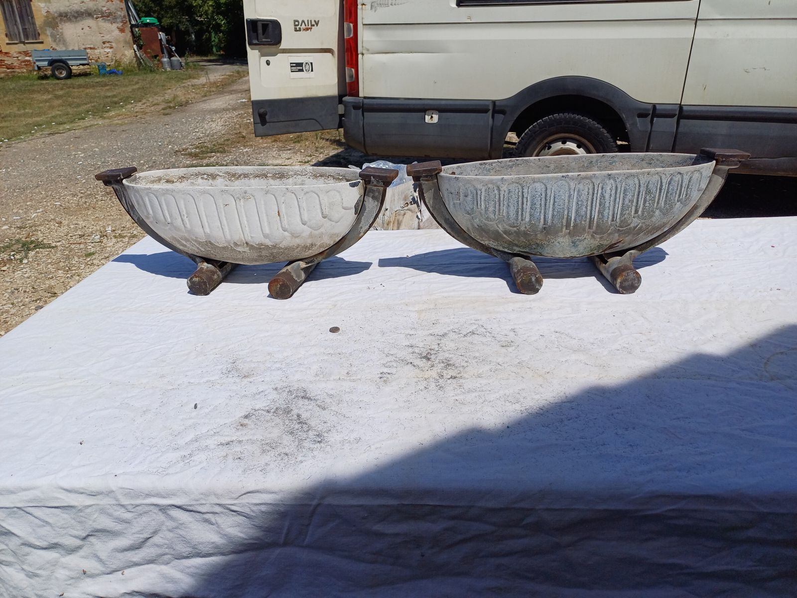 photo furniture Pair Of Art Deco Enameled Cast Iron Planters