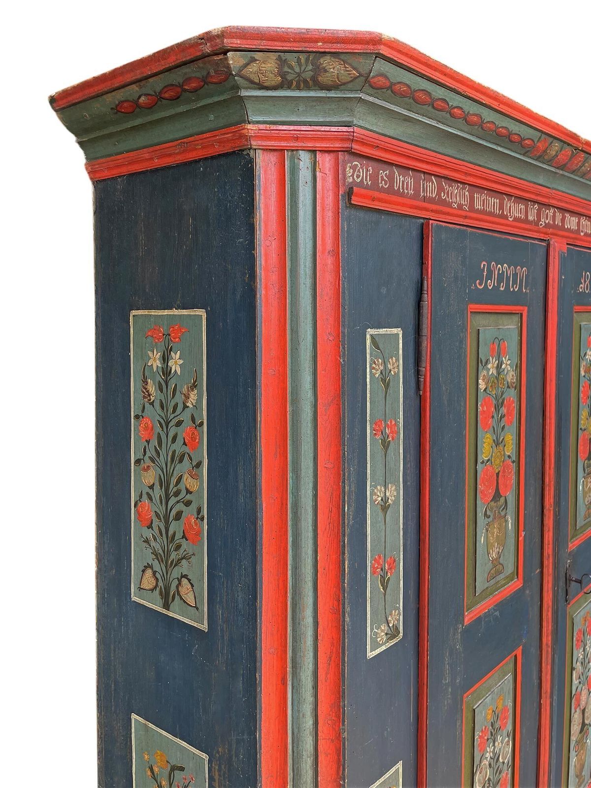 photo for sale 1825 Blue Floral Painted Cupboard