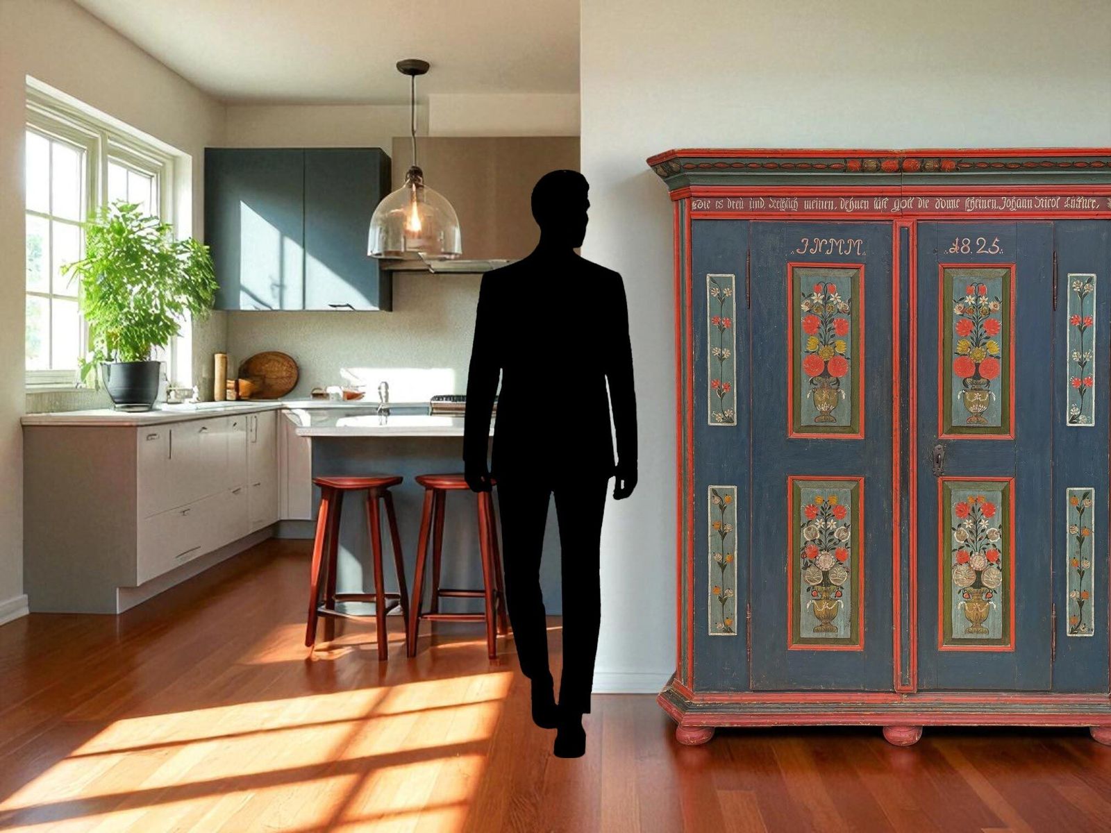 Furniture 1825 Blue Floral Painted Cupboard photo