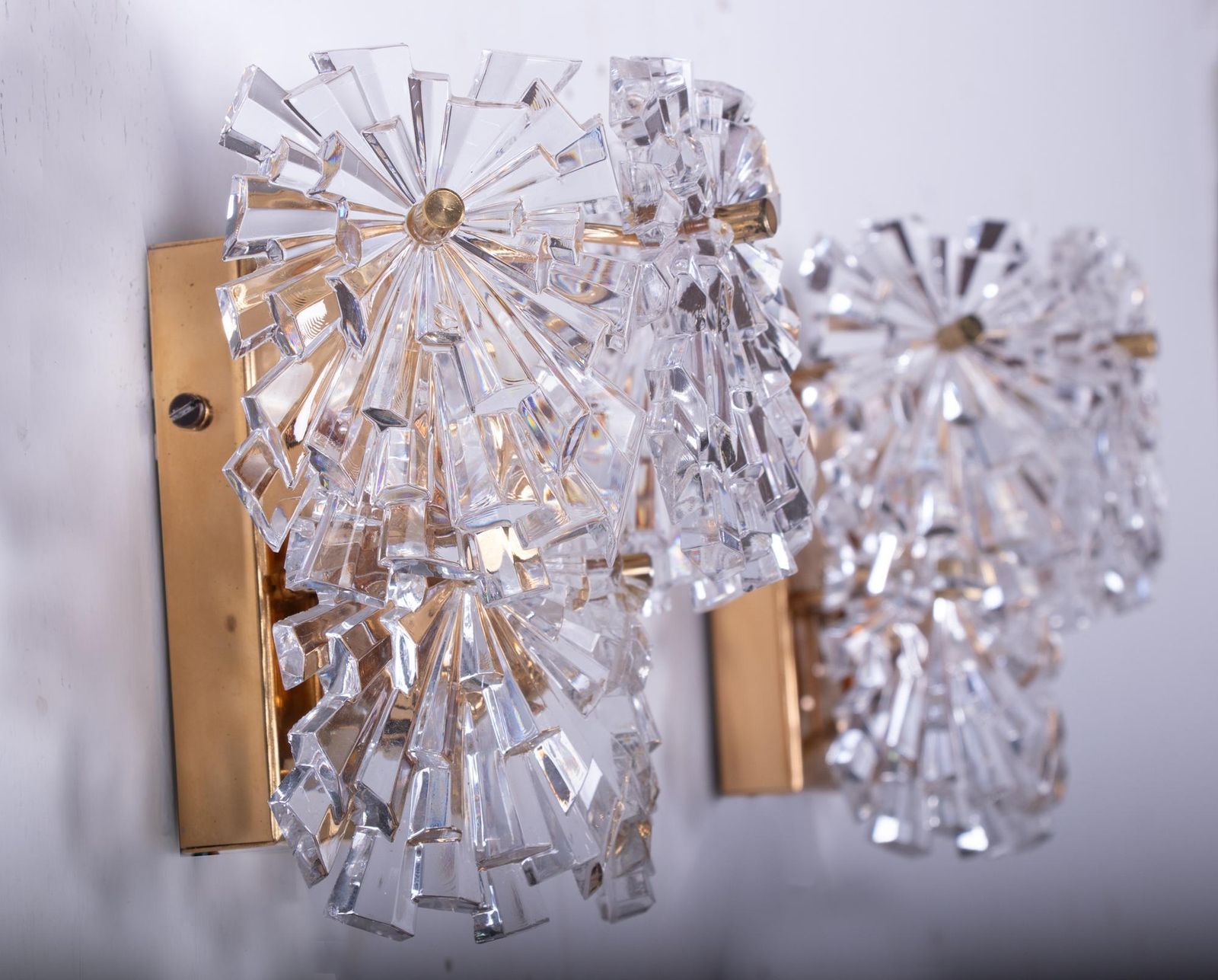 1970s Germany Kinkeldey Starburst Wall Sconces Crystals & Gilt Brass, Set Of 2 photo vintage