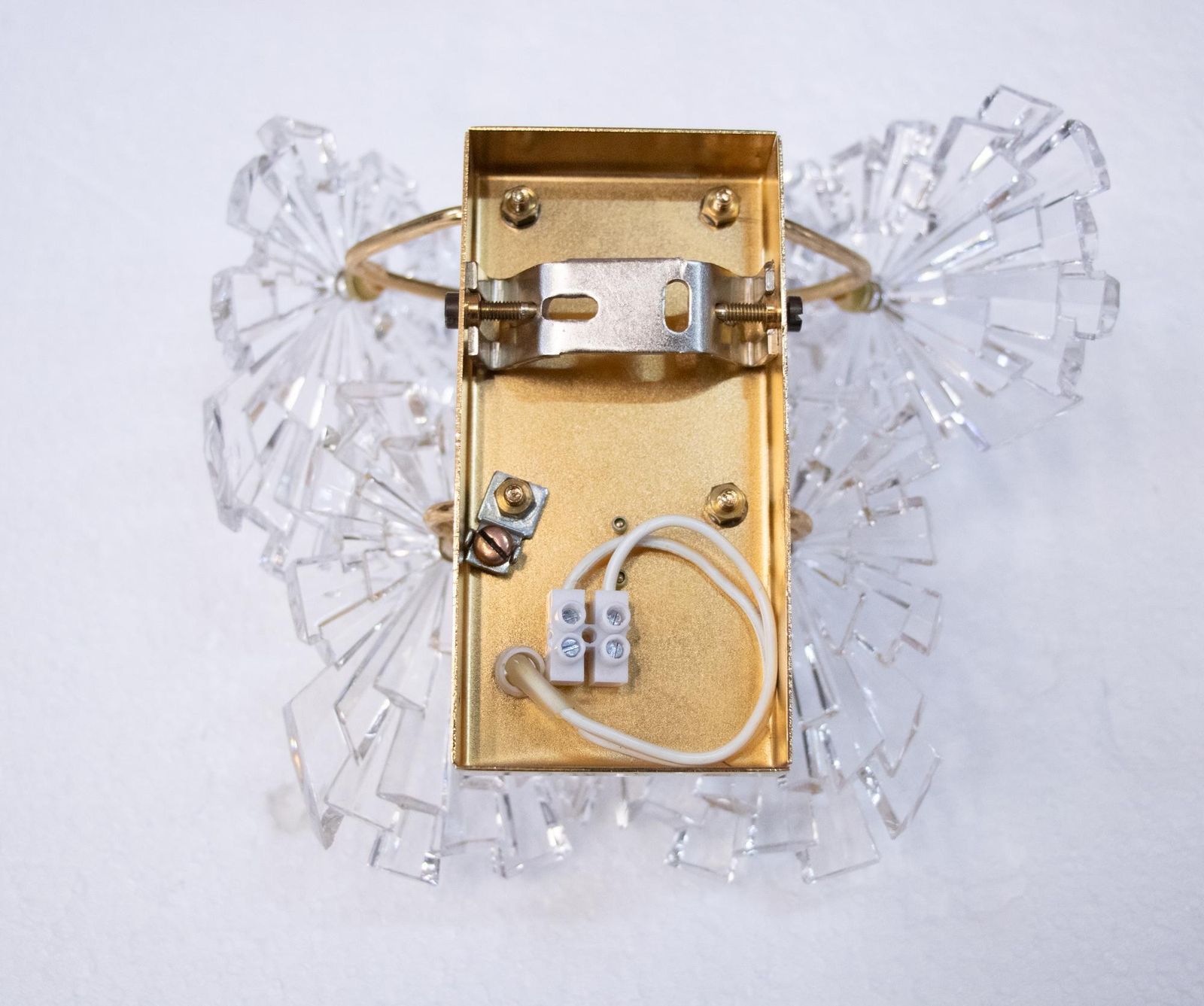 photo for sale 1970s Germany Kinkeldey Starburst Wall Sconces Crystals & Gilt Brass, Set Of 2