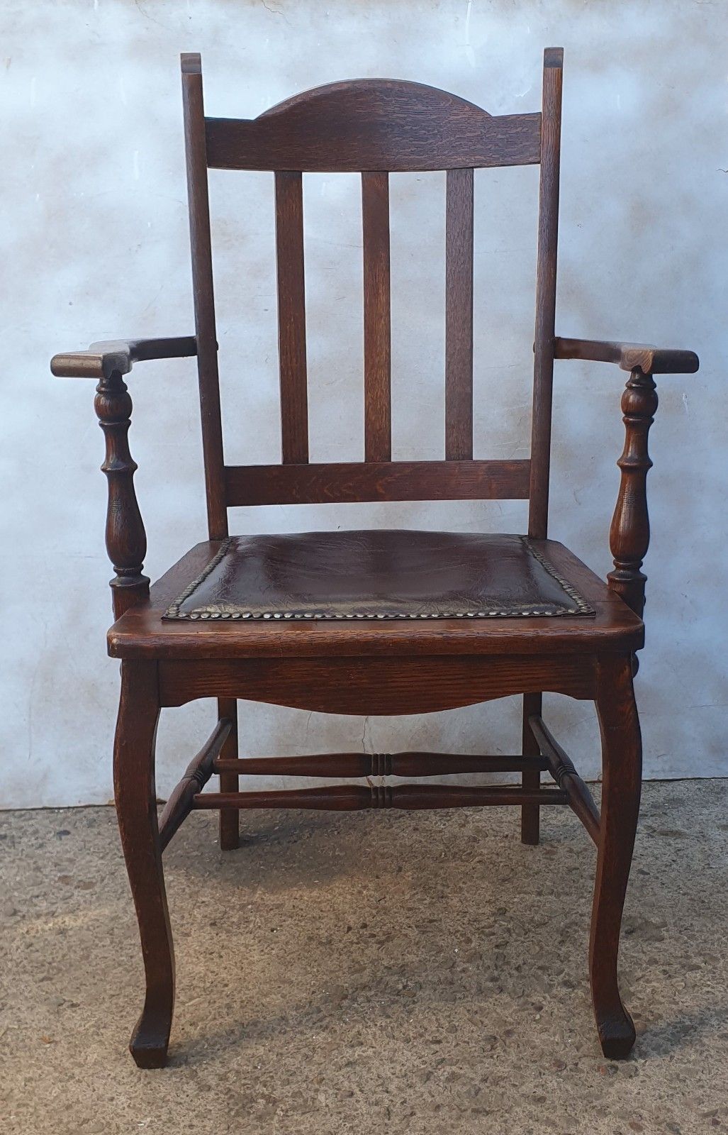 An Arts And Crafts Leather Upholstered  Oak Armchair / Desk Chair photo for sale