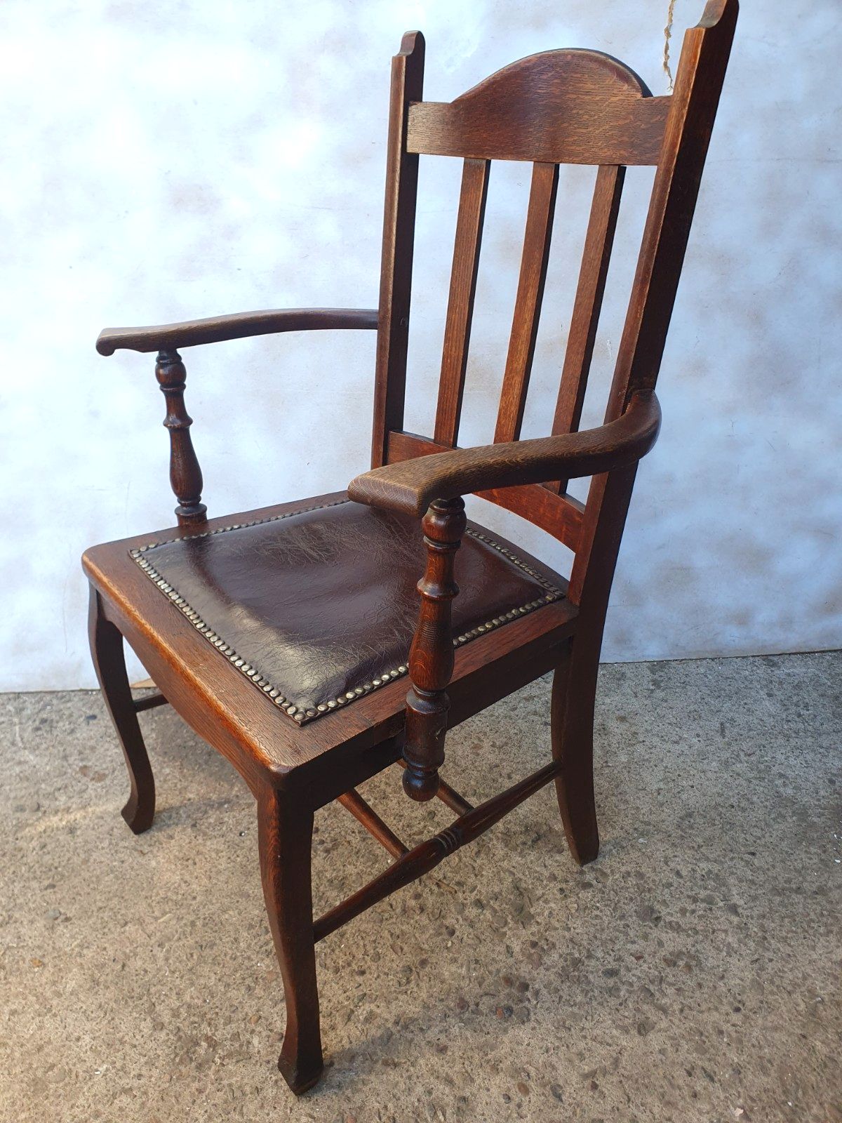 An Arts And Crafts Leather Upholstered  Oak Armchair / Desk Chair photo Furniture