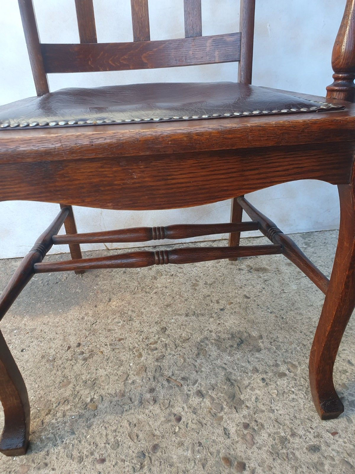An Arts And Crafts Leather Upholstered  Oak Armchair / Desk Chair photo buy