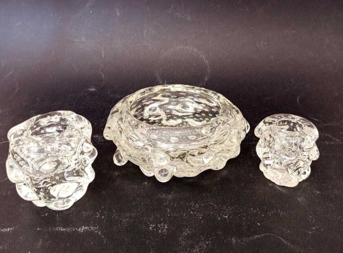Murano Glass Smoking Set Bullicante Barovier E Toso Type Mugnoni Seguso Transparent Ashtray